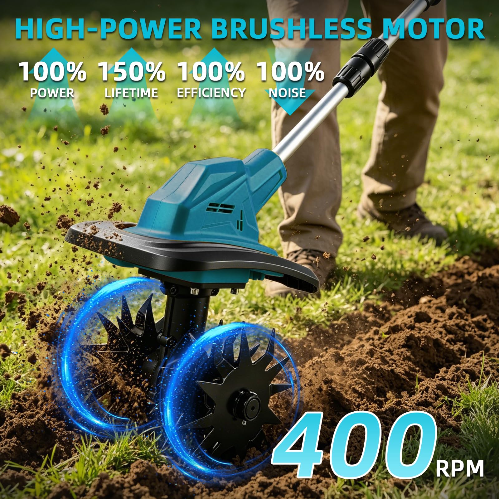 Motorizador inalámbrico, Compatible con Makita (no incluida), Profundidad de Trabajo de 17 cm, 270 RPM, Ancho de Trabajo de 22 cm