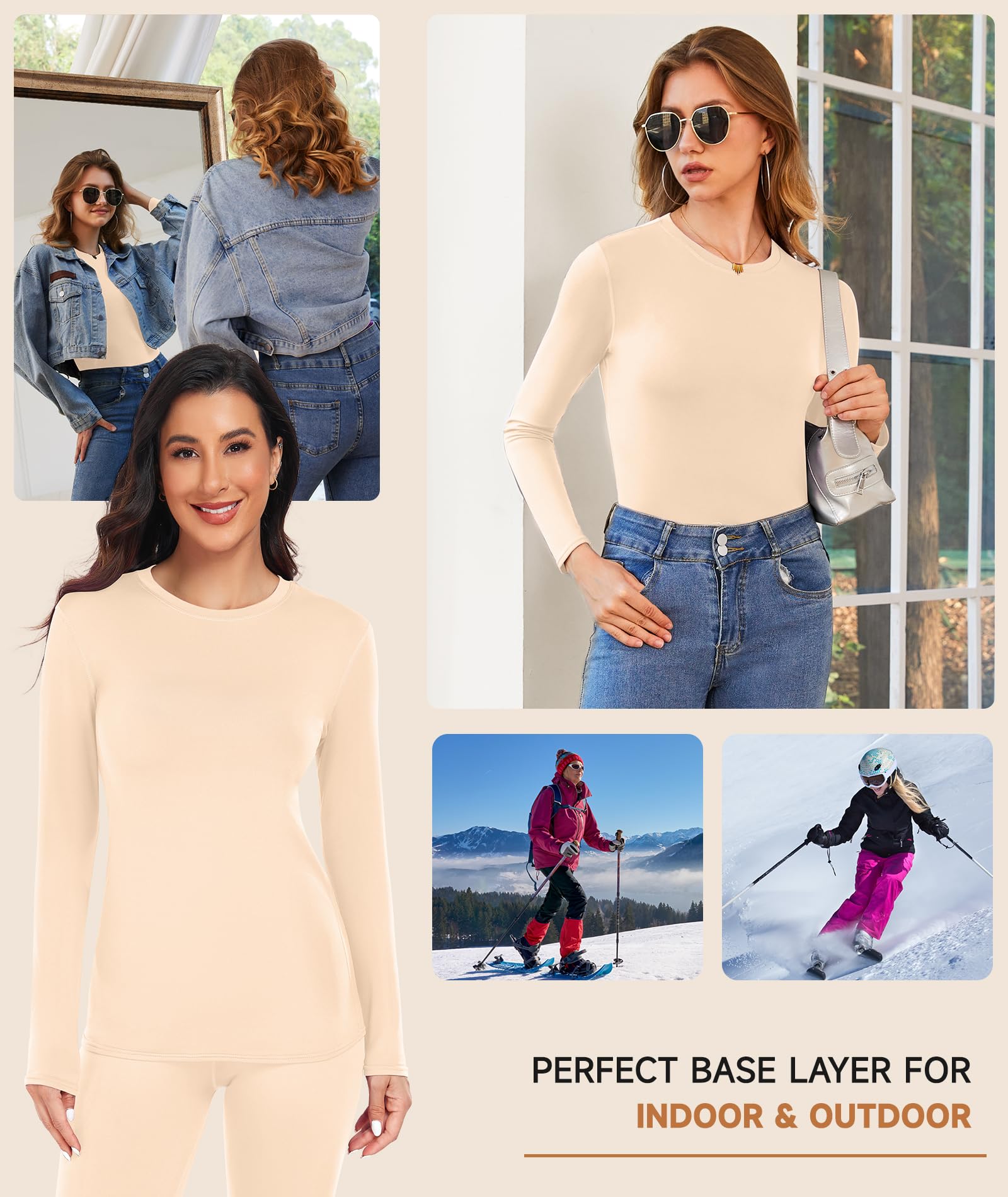YADIFEN Camisetas térmicas para mujer, con forro polar, capa térmica, manga larga, camiseta térmica ultrasuave para clima frío