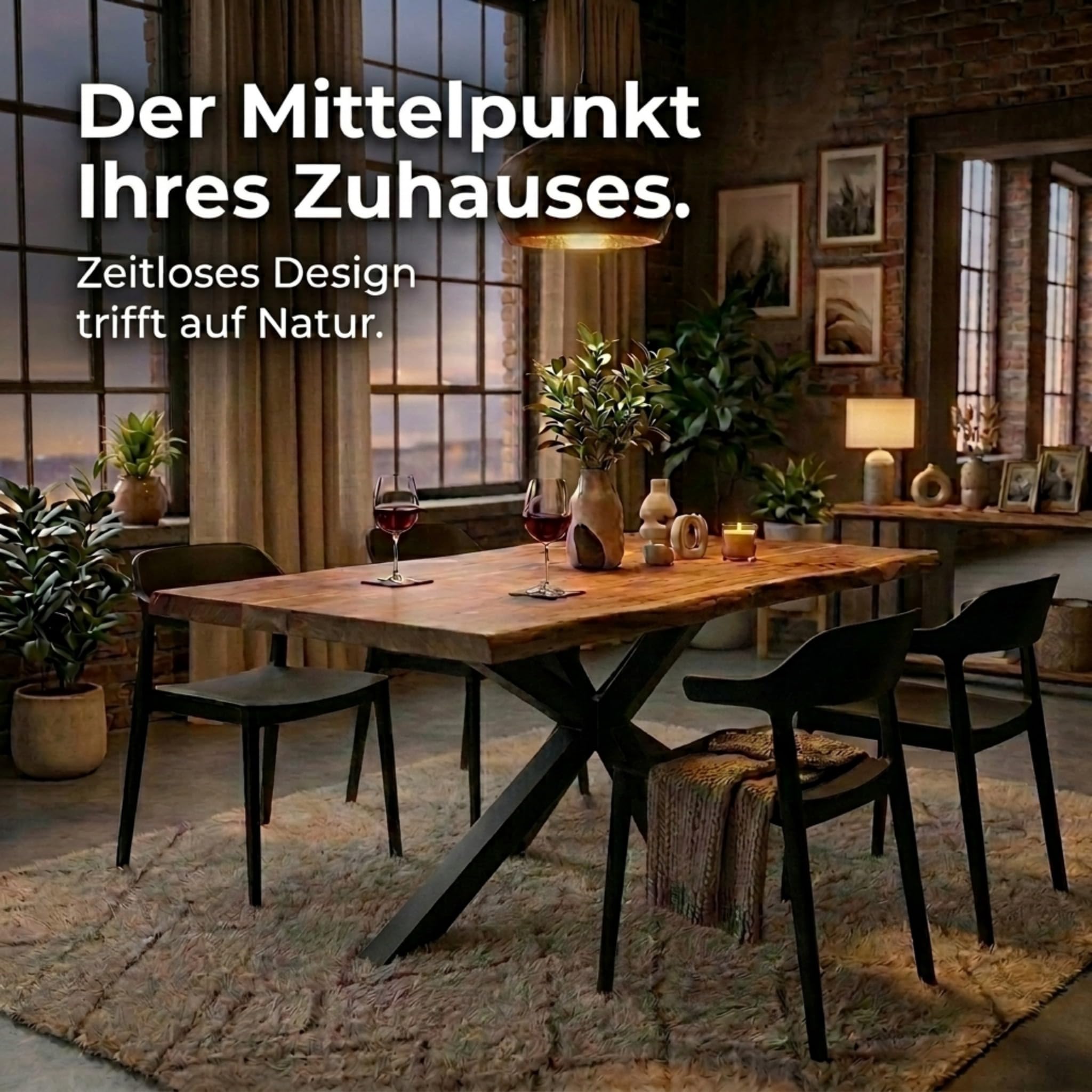 SAM Esstisch Cali 180x90 cm Akazie Natur Spider-Gestell schwarz | Baumkantentisch massiv, Akazienholz naturfarben, Esszimmertisch, Industrial-Design
