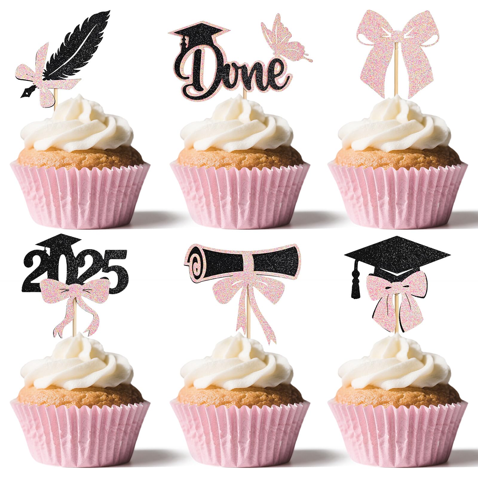 EMORBALS 36 Pcs Graduation Cupcake Toppers 2025, Class of 2025 Cupcake Toppers, Glitter Cake Toppers(Style-1)