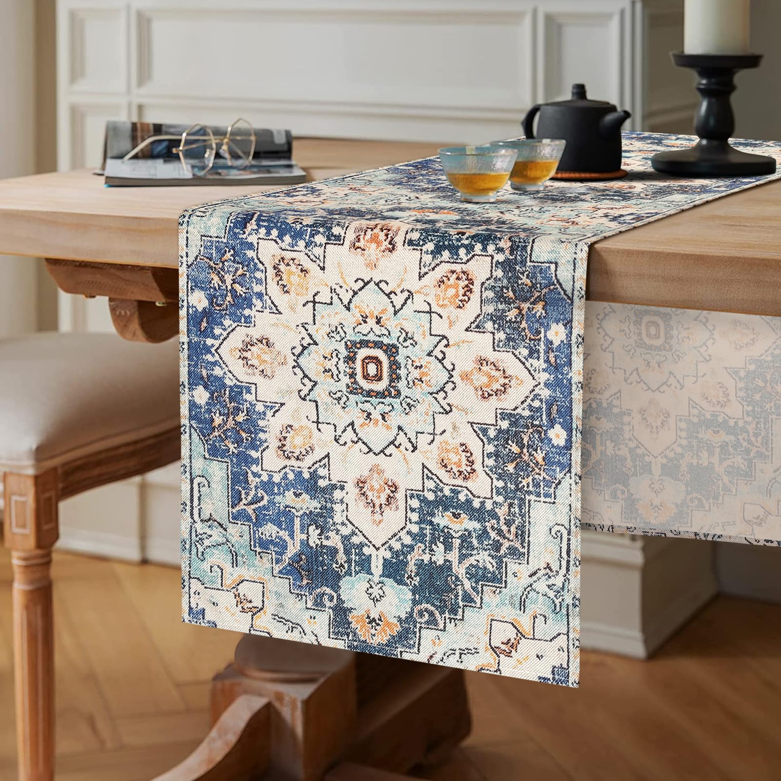 Boho A Bohemia Style Table Runner, Vintage Rustic Farmhouse Kitchen