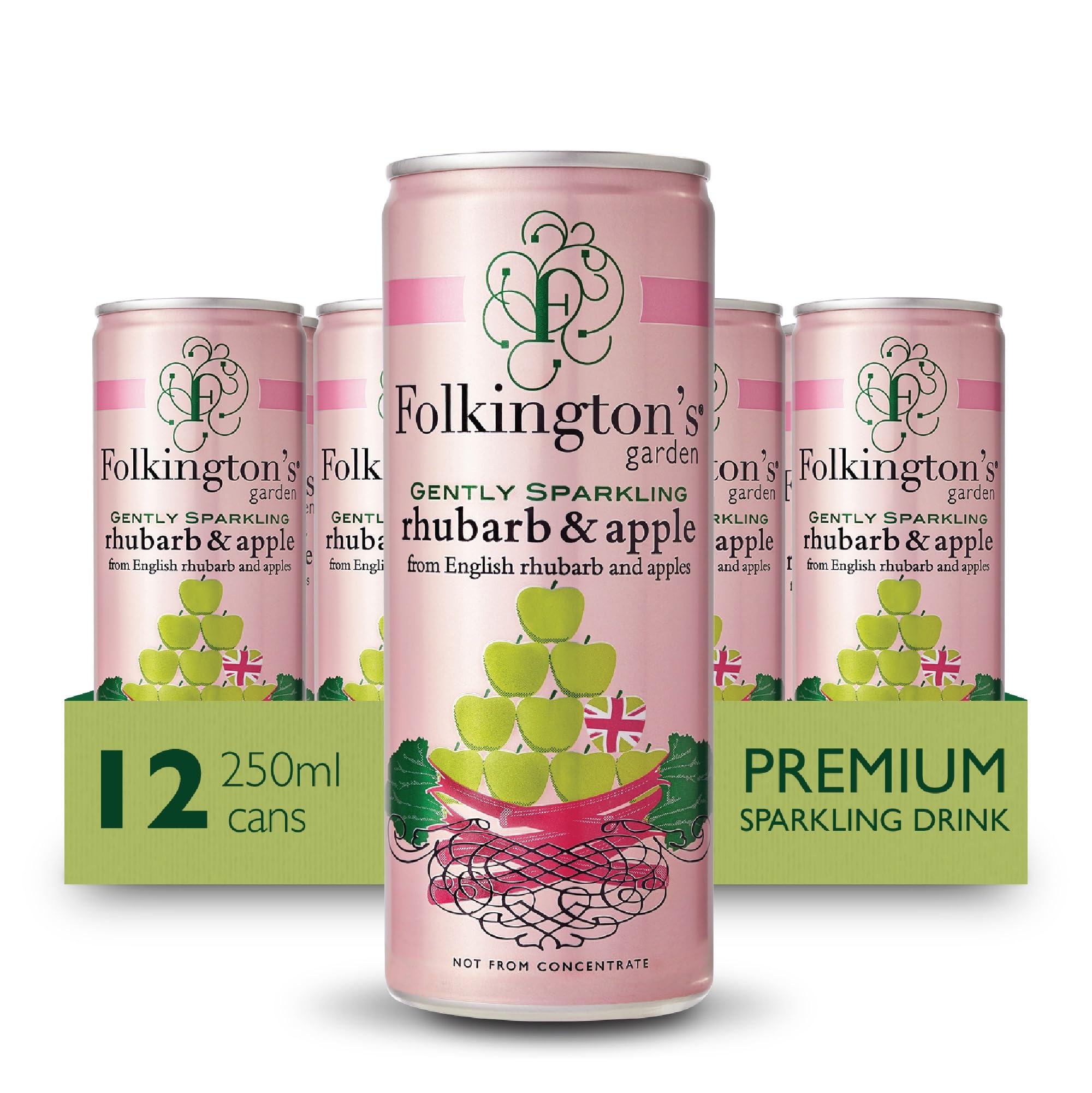 Folkington's Rhubarb and Apple Pressé, 12 Cans, Sparkling Soft Drink, Great Cocktail and Gin Mixer, 12 x 250 ml