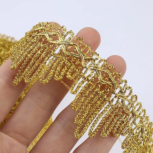 Miniatura 3 de SEWDIYTR Cinta de encaje trenzada metálica dorada con flecos, ribete de encaje, para manualidades, costura, boda, novia, manualidades, joyería (1.55