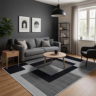 Imperial Rooms Area Rugs for Bedroom - Large Rugs Living Room 120 x 170 Cm Modern Floor Carpet - Geometric Style Non Shedding Super Soft Milo Black and Grey Rug Easy Care