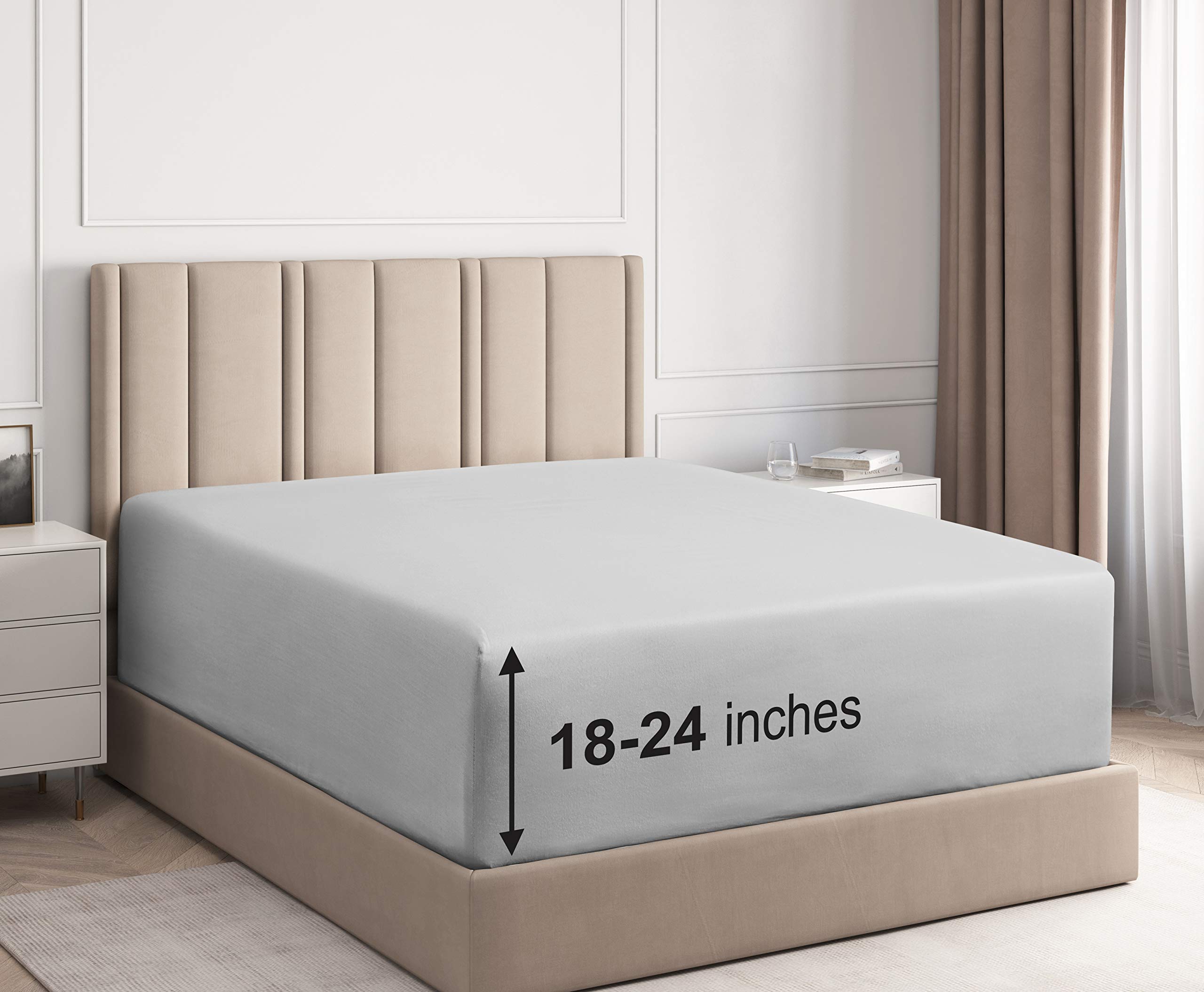 CGK Unlimited 21 Inch Extra Deep Fitted Sheet - Single Fitted Sheet Only - Extra Deep Pockets Cal King Size Sheets