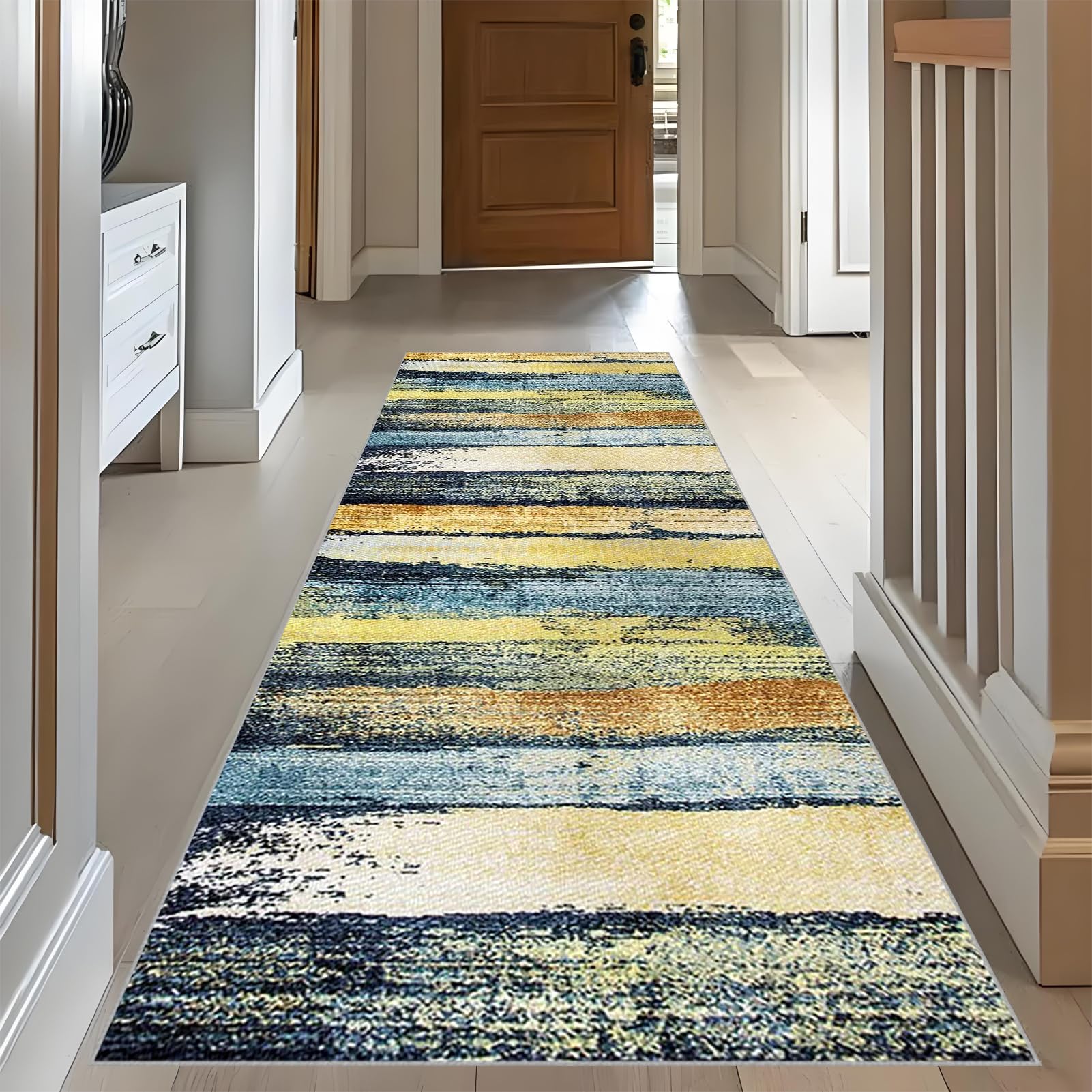DEXI Zerbino Ingresso 50 x 80 cm, Tappeto Porta Interno Morbide Assorbente, Zerbini Antiscivolo Lavabile in Lavatrice per Ingressi, Cane, Corridoio, Blu-Nero