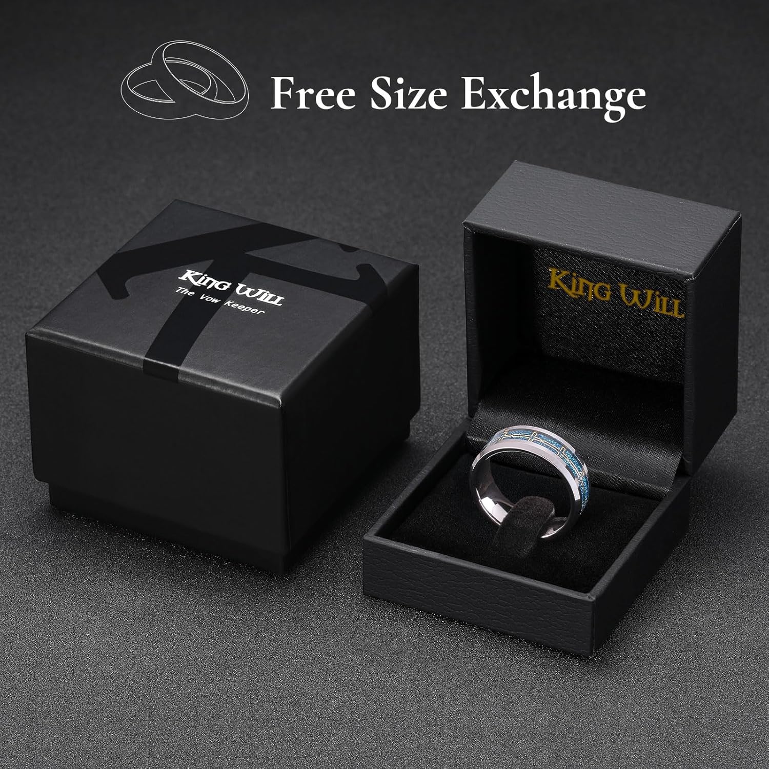 King Will Men's 8mm Tungsten Wedding Band with Love/Cross/Music Symbols, Opal/Shell Inlay, Beveled Edge Mens Ring Comfort Fit