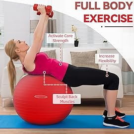 Fitvids Anti-Burst Slip Resistant Exercise Ball - 34-inch - Red - 31-34in (78-85cm), XXL - Red