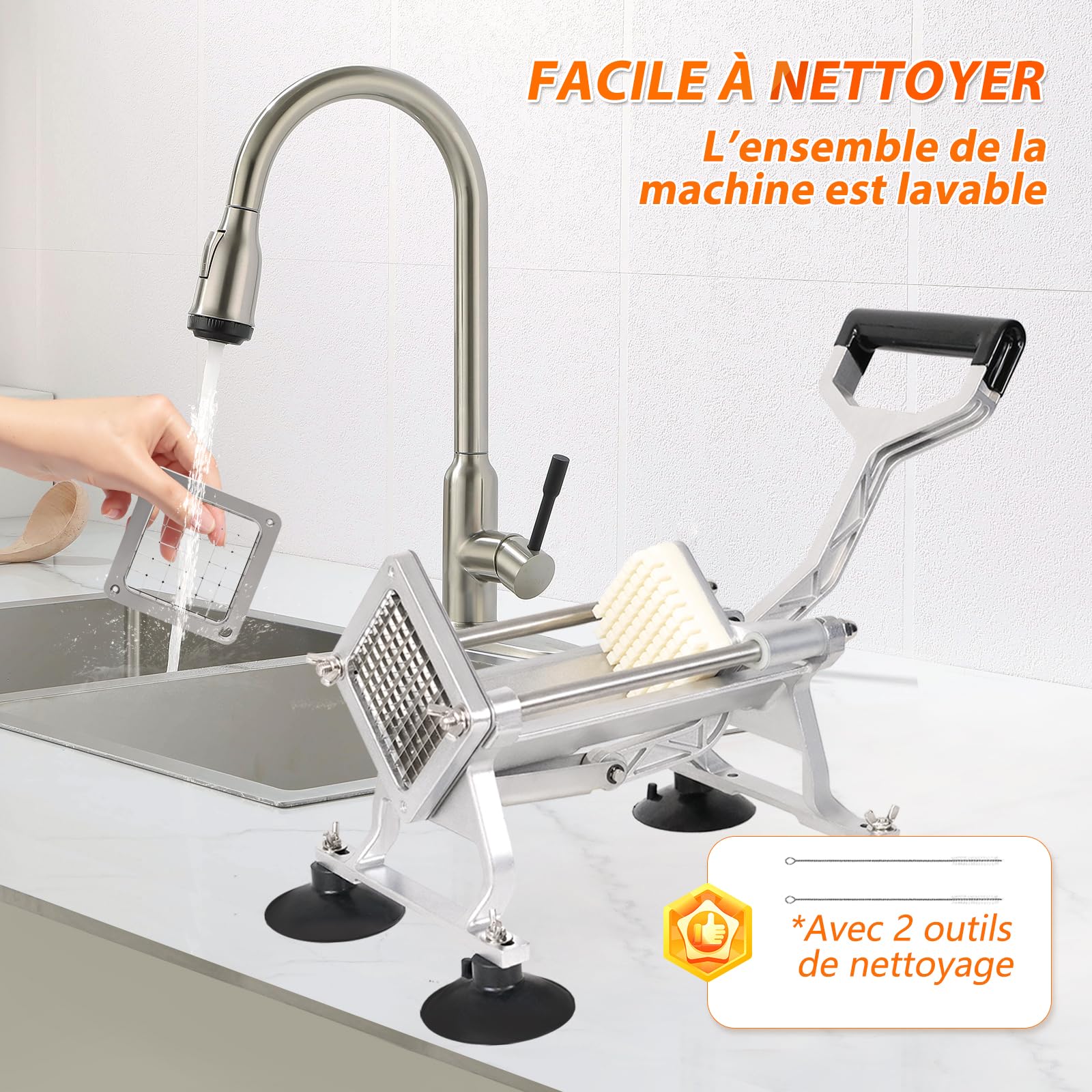 Anatole Coupe-Frites Professionnel avec 6mm 9mm 13mm 8-Coin Lames en Acier Inoxydable Coupe Pommes de Terre Frites Manuel Trancheuse de Légumes Commerciale avec Ventouses pour Carotte Oignon Pomme