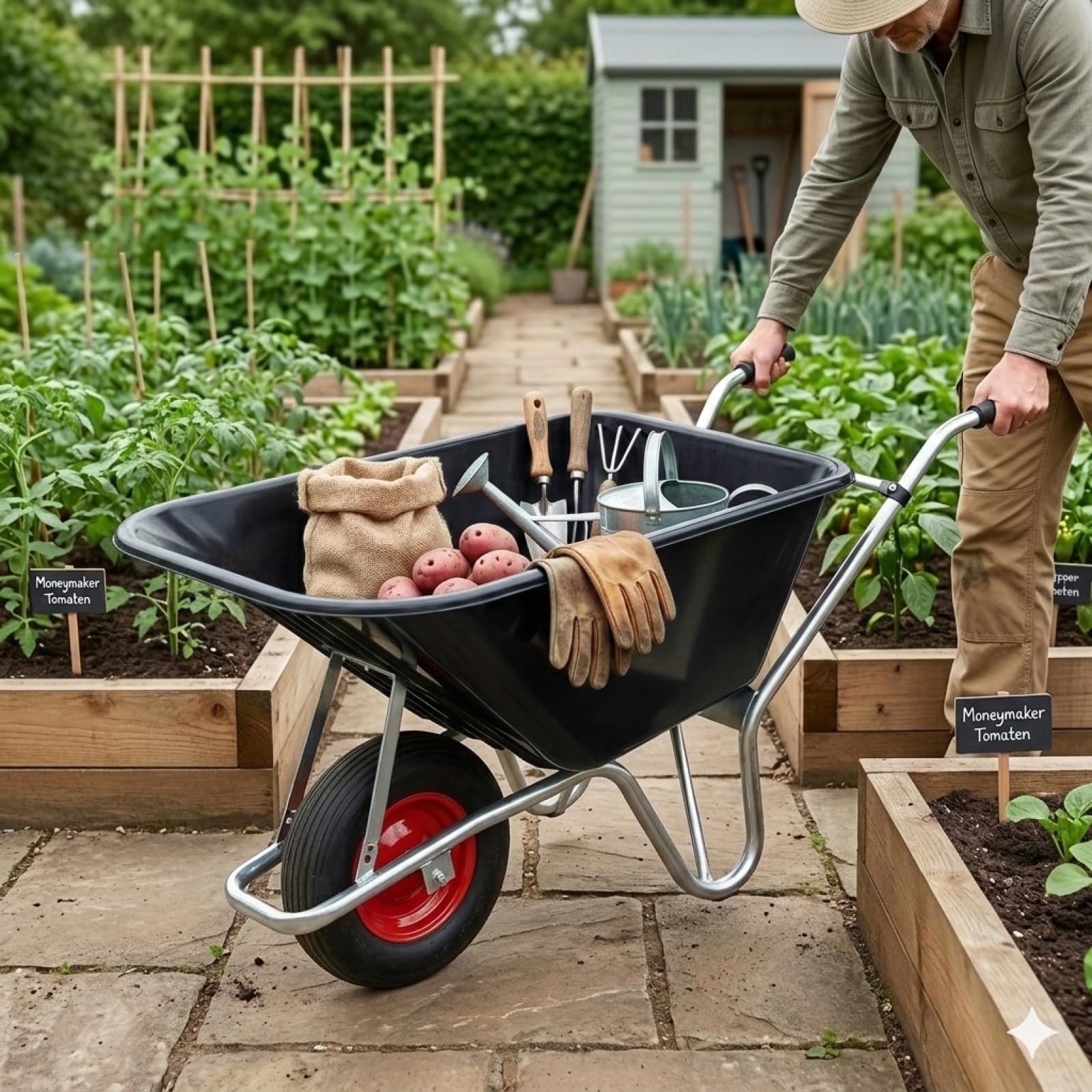 Schubkarre PP 100 l PU Rad BAU Karre Gartenschubkarre Bauschubkarre Schiebkarre Garten