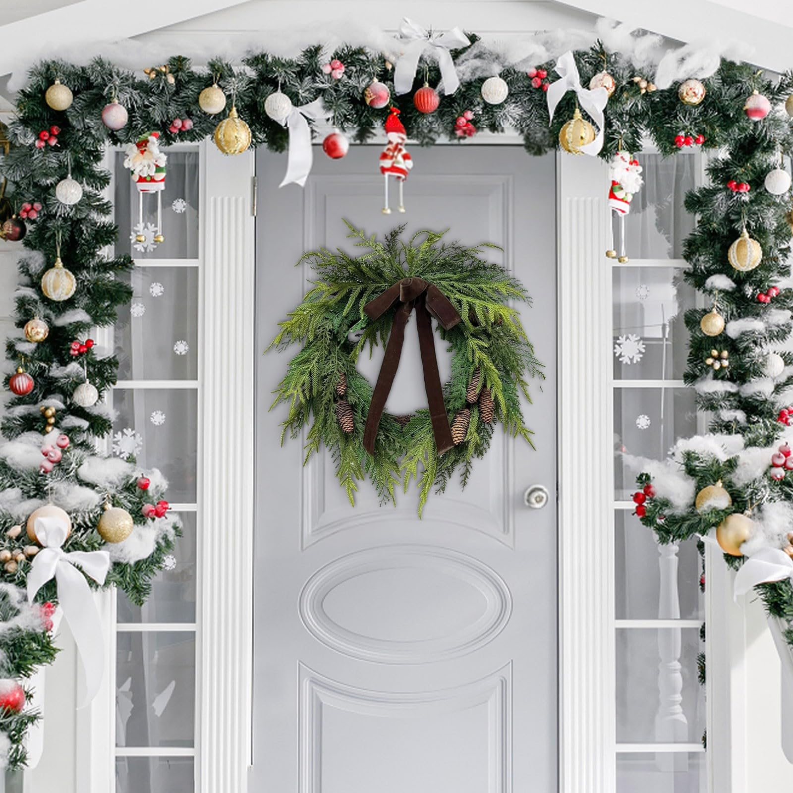 Autumn Wreath, Front Door Decorations All Year Artificial Rattan with Pumpkin & Maple Leaf & Pine Cones for Wall Window Wedding Party Indoor Outdoor Home Halloween Christmas Thanksgiving Decor