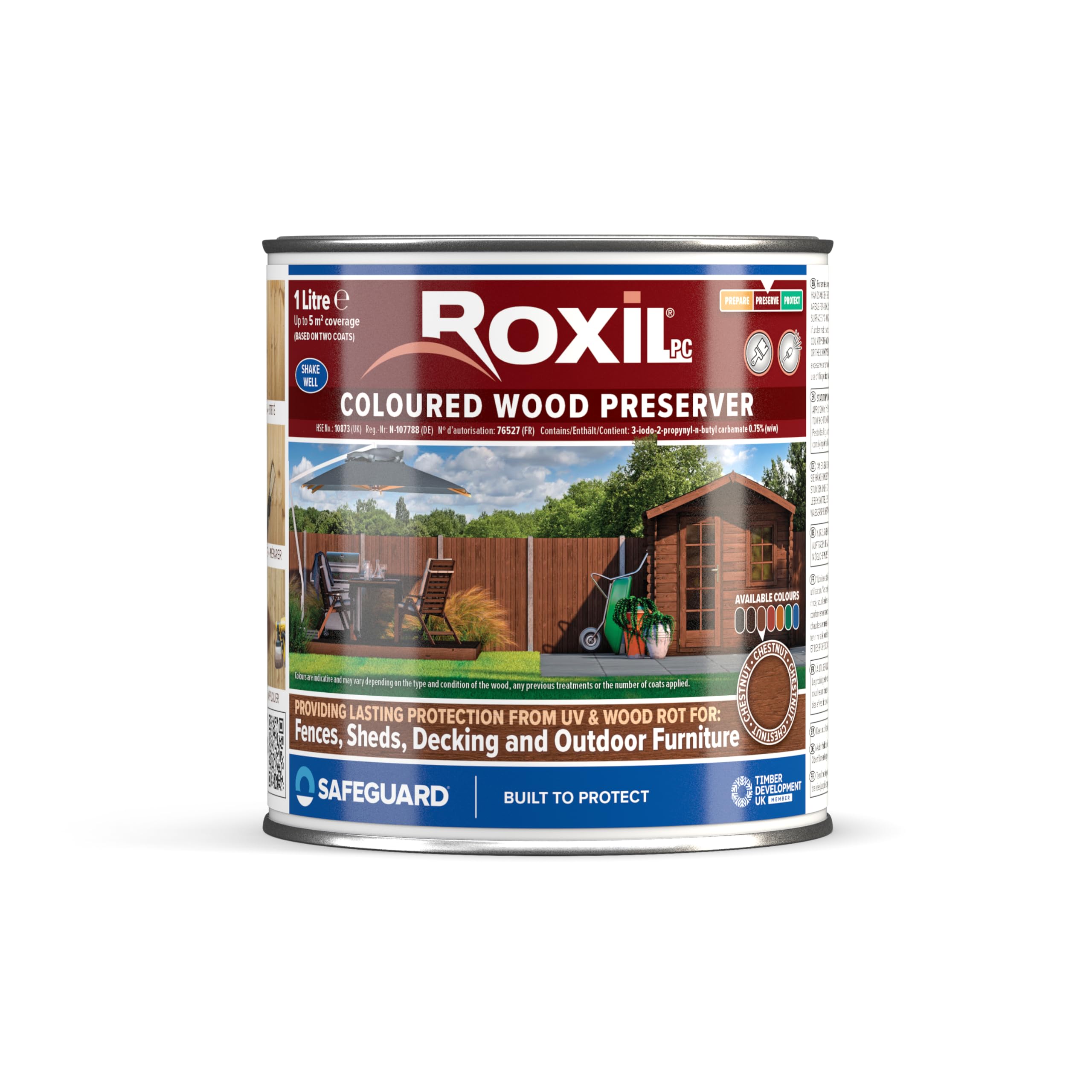 Wood Stain Preserver (Chestnut, 1 Litre) - Fast-Drying Satin Finish for Decking, Fence, Shed, Furniture. 5 Year Protection for Indoor & Outdoor