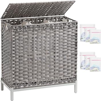 SETVSON Laundry Hamper with Lid, 35 Gal 3-Bag Clothes Sorter, Gray