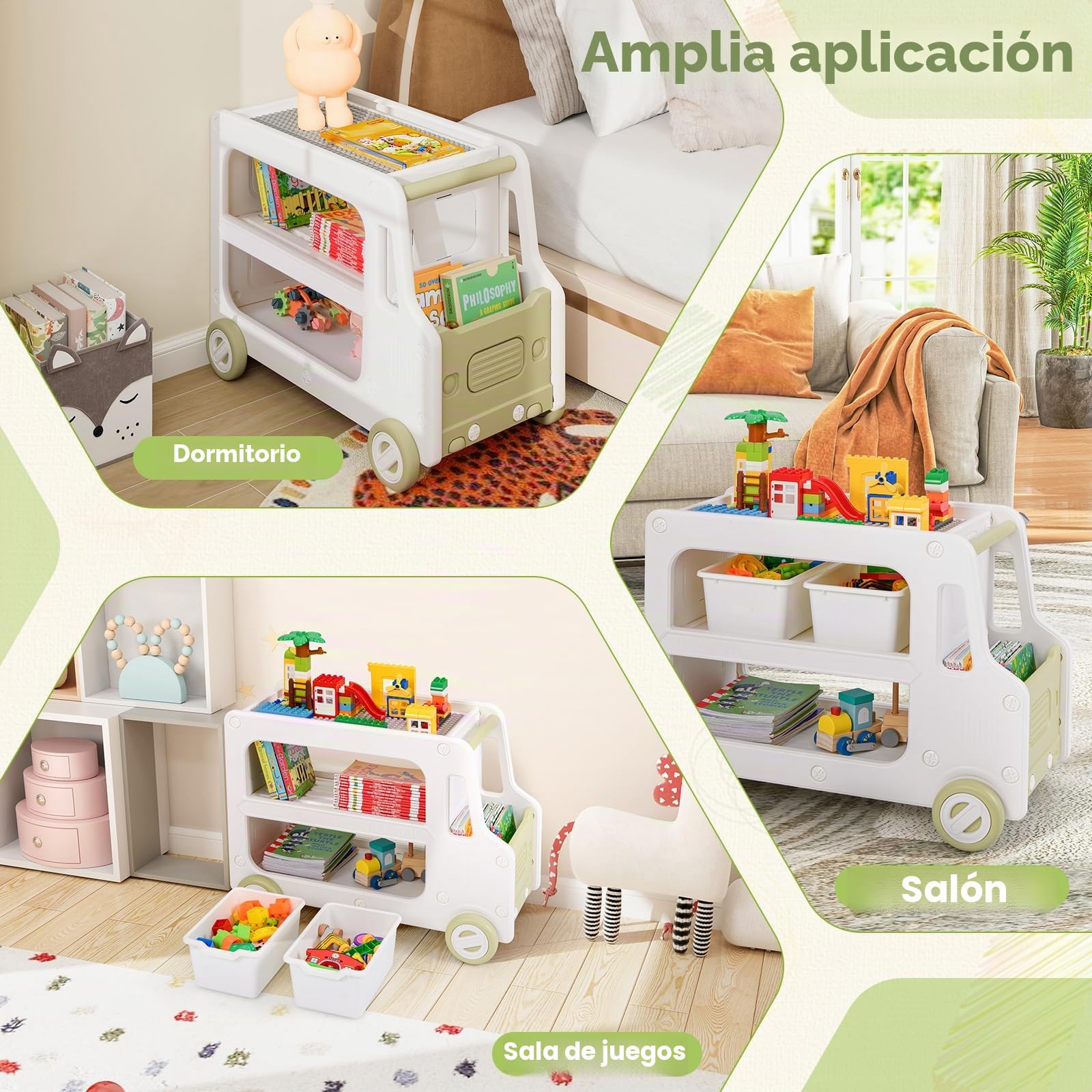 FANTASK Estantería Infantil para Coche, estantería de Juguetes con Ruedas y 2 Niveles, Cajas de Almacenamiento, estantería para Libros, Organizador de Juguetes, estantería para habitación Infantil