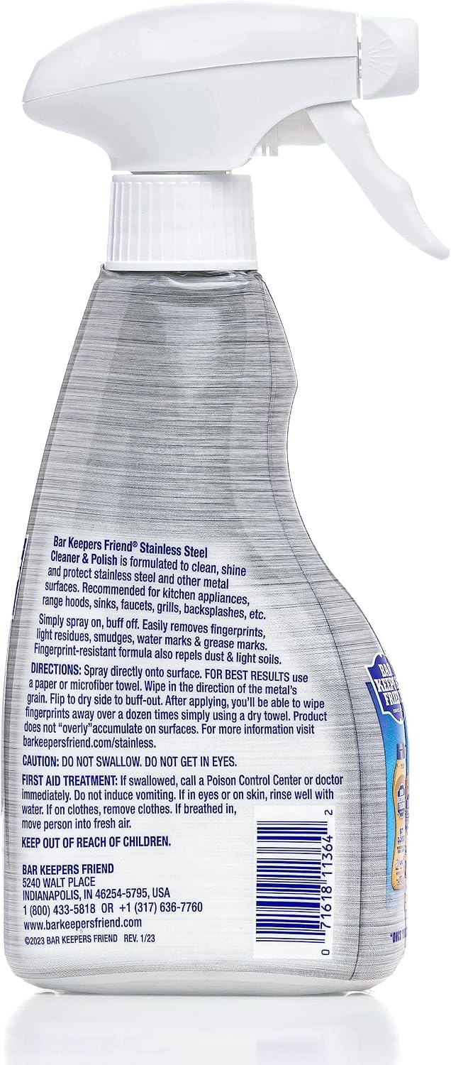 Bar Keepers Friend Stainless Steel Cleaner and Polish Spray (2 x 15 oz) Removes Oily Fingerprints, Hard Water Stains, Grime & Food Debris without Scratching or Dulling Appliances & Surfaces