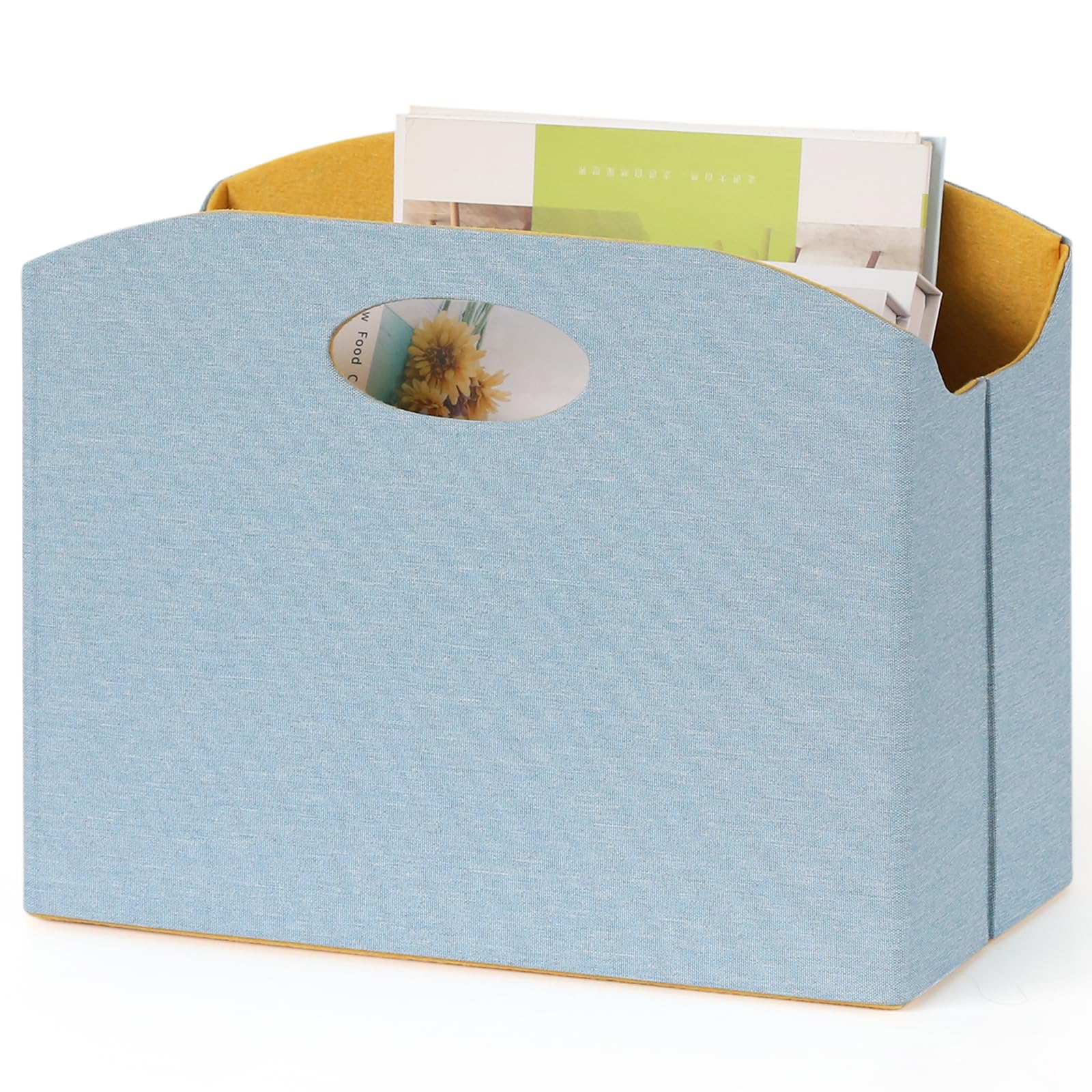 EZDeco Magazine Holder Foldable Magazine Rack Floor PU Leather File Holder Newspaper Book Storage Basket Document File Folder Organizer for Office Home (Blue)