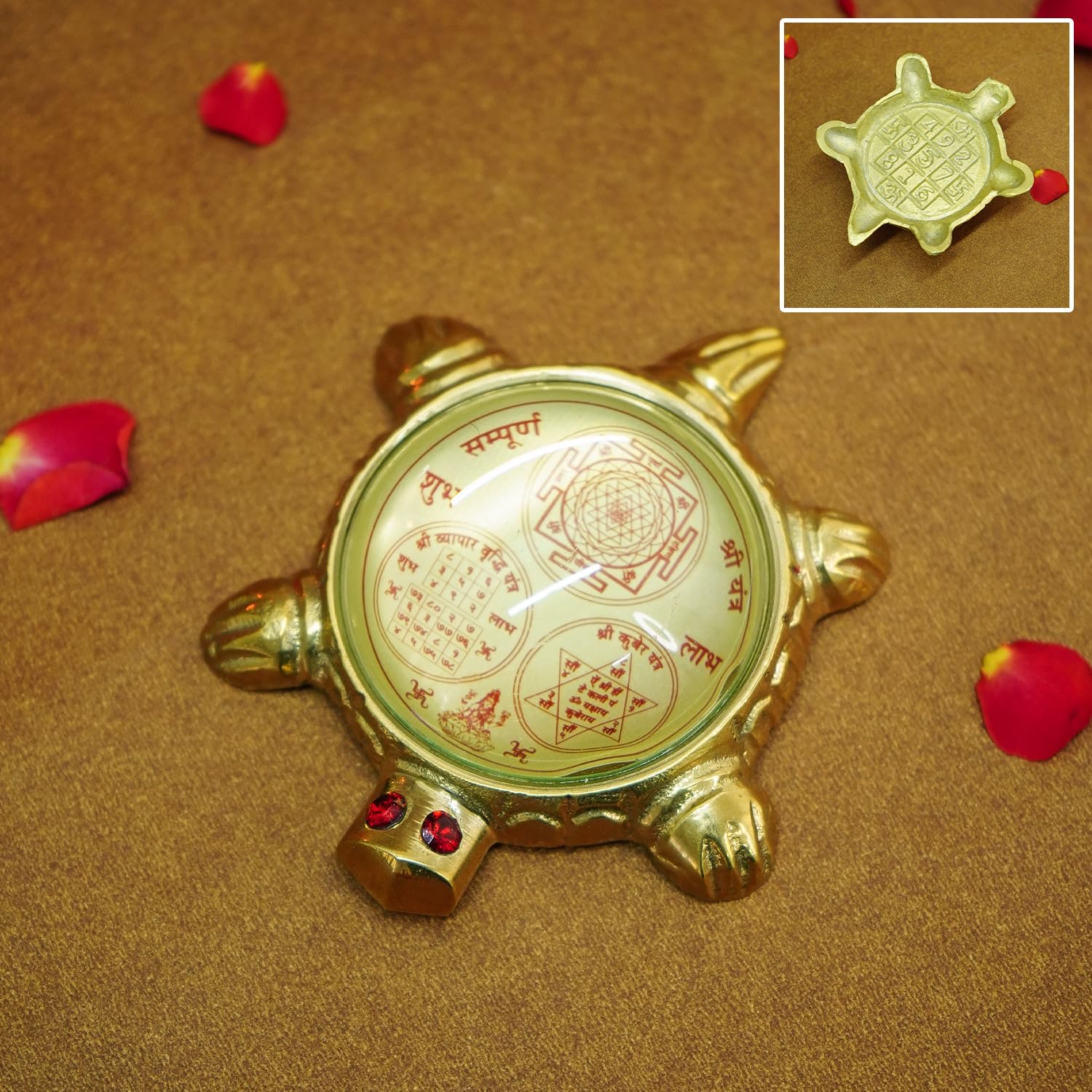 Ekhasa Brass Feng Shui Tortoise with Shree Yantra, Kuber Yantra for Good Luck | Vastu Items for Home for Good Luck | Good Luck Items for Home Decor Gifts | Best Gift Items for Career and Good Luck
