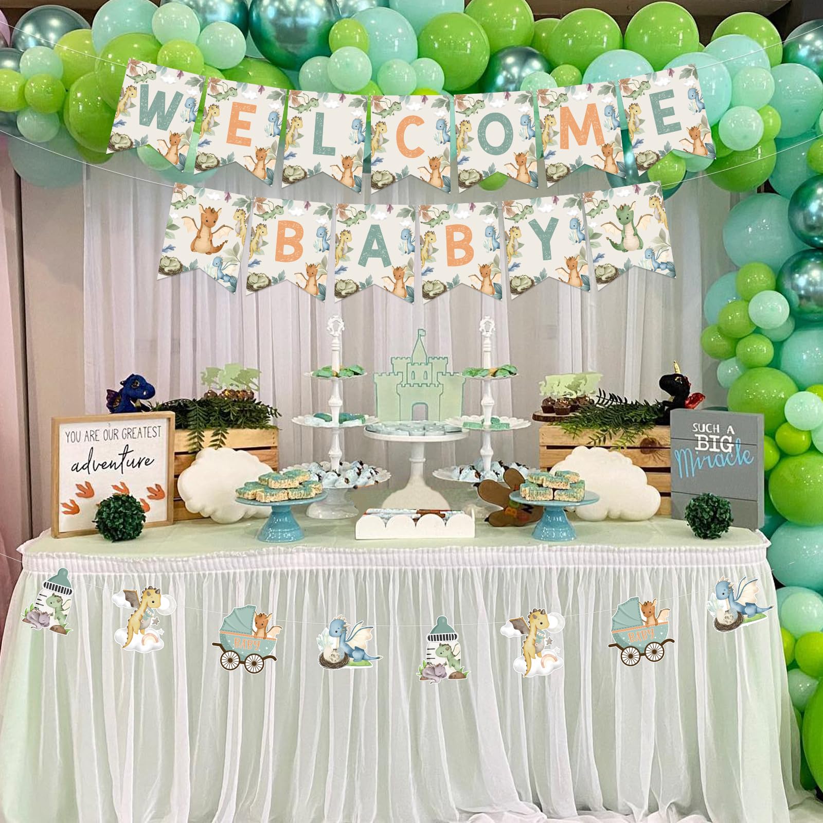 Sursurprise Dragon Baby Shower Decorations - Welcome Baby Banner & Garland, Red & Gold, 150cm
