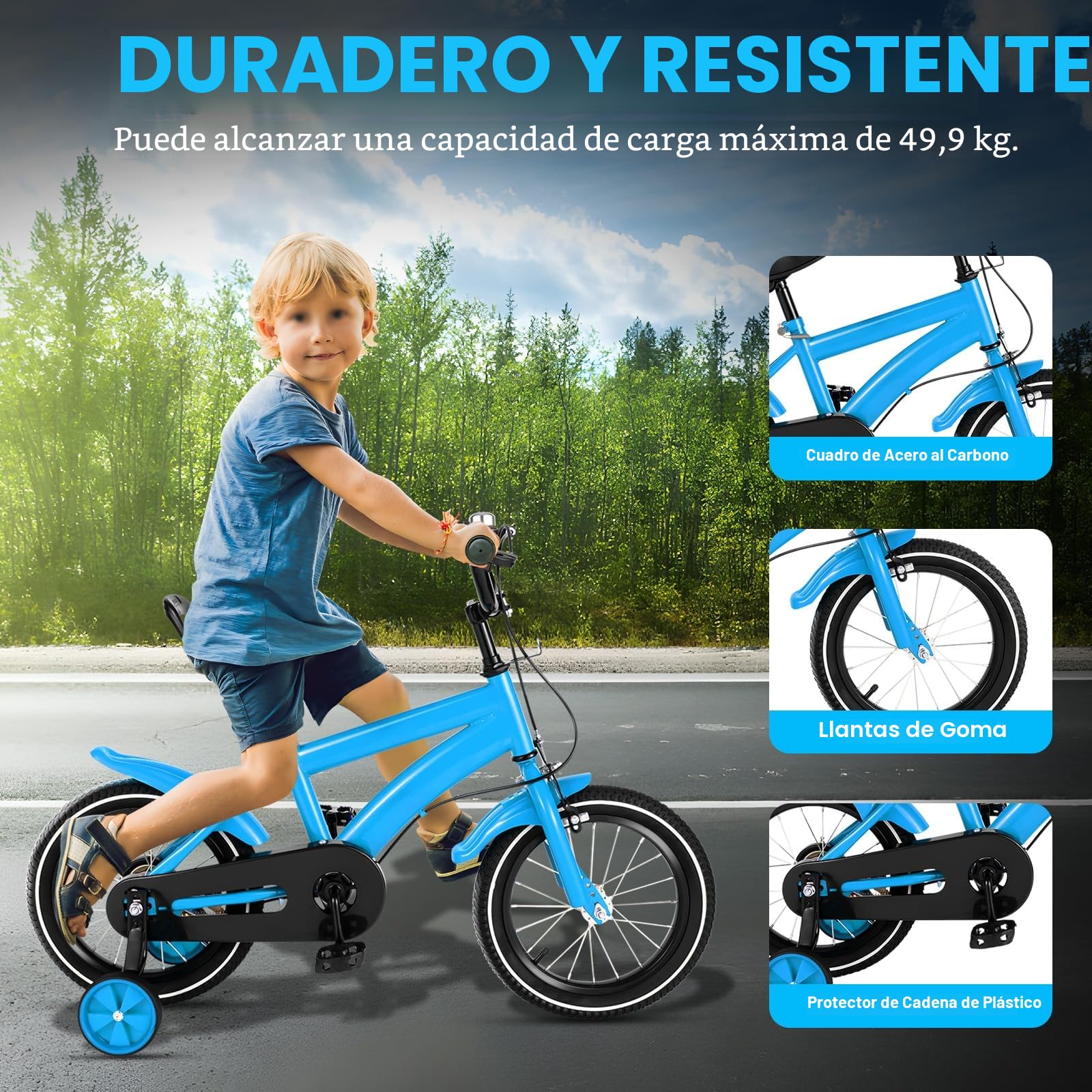 Bicicleta infantil de 14 pulgadas, ajustable para niños con protección de cadena, bicicletas para niños de 2 a 13 años de edad, niños y niñas