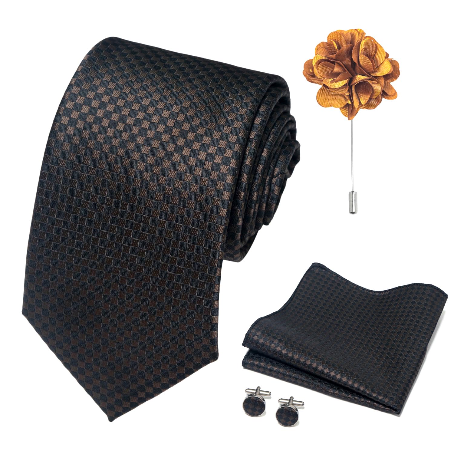 joy alice 70 Colors Ties Set Men Mixed Color Necktie Handkerchief Cufflinks Brooch 3.15 Formal