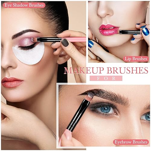 Miniatura 10 de Patelai 48 brochas de maquillaje planas, pinceles para corrector de labios planos, pequeños cepillos portátiles para cejas, corrector de cejas