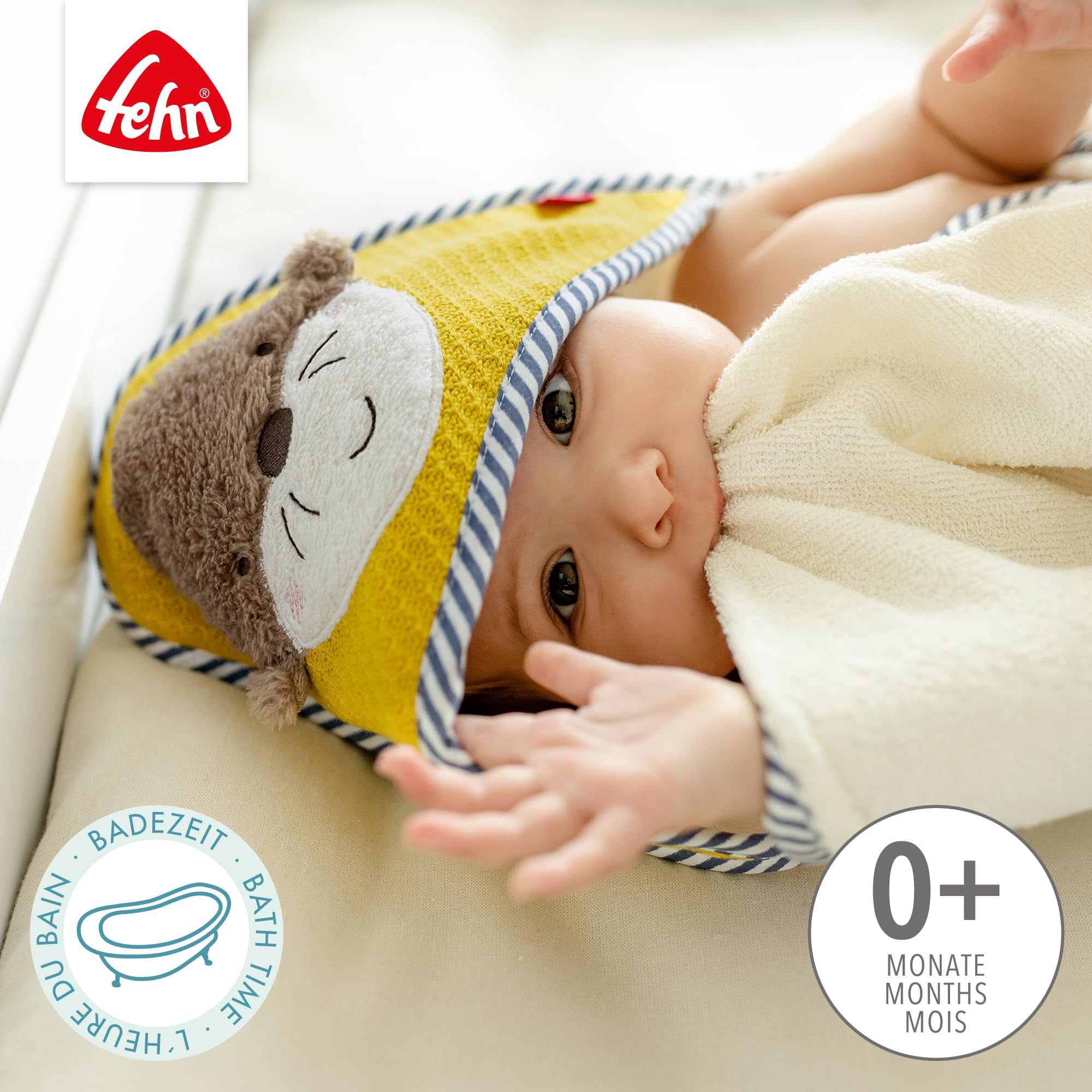Fehn Serviette de Bain Loutre - Serviette de Bain Enfant Poncho en éponge - Serviette de Bain avec Capuche pour bébés et Jeunes Enfants à partir de 0+ Mois