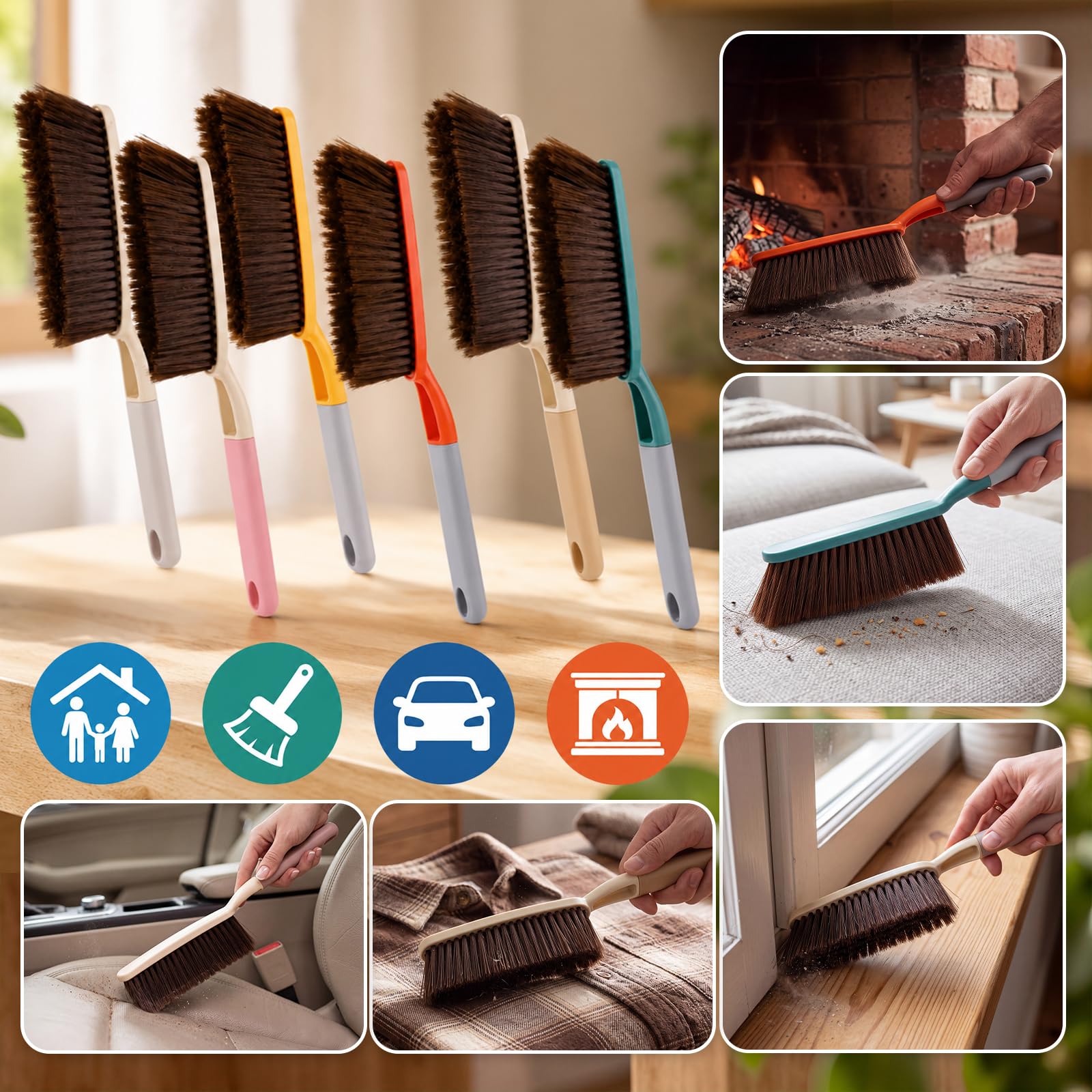 6 escobas de mano de plástico de 38,5 cm, herramienta de limpieza de cerdas suaves para cama, sofá, escritorio, ropa, muebles, encimera, hogar