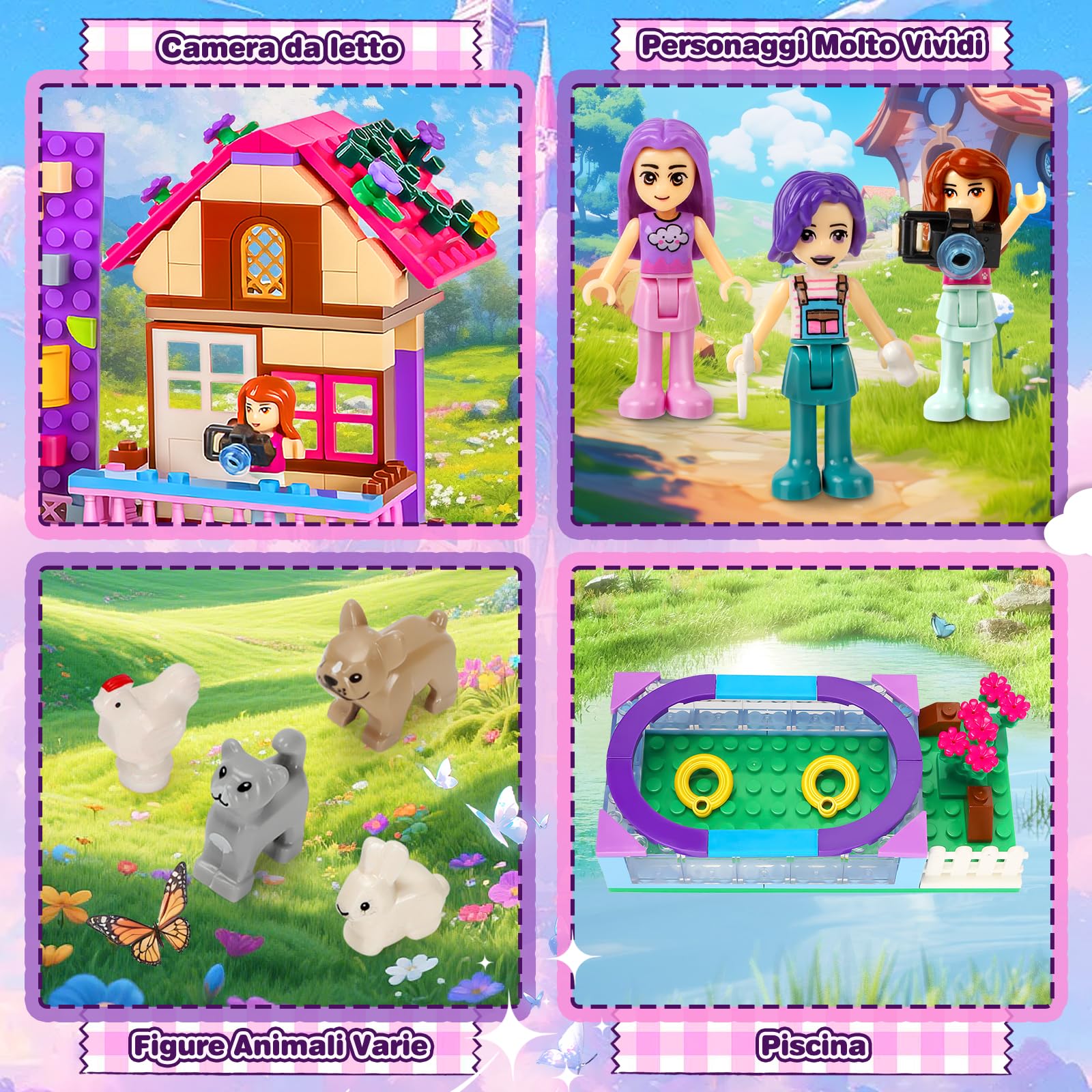 Charmofun Set di Costruzione Della Casa Sull'albero, Set di Costruzioni Casa Delle Ragazze con 3 Bambole e 4 Animali, Friends Casa Sull'Albero Dell'Amicizia per Bambini dai 8 Anni in su (Rosa)