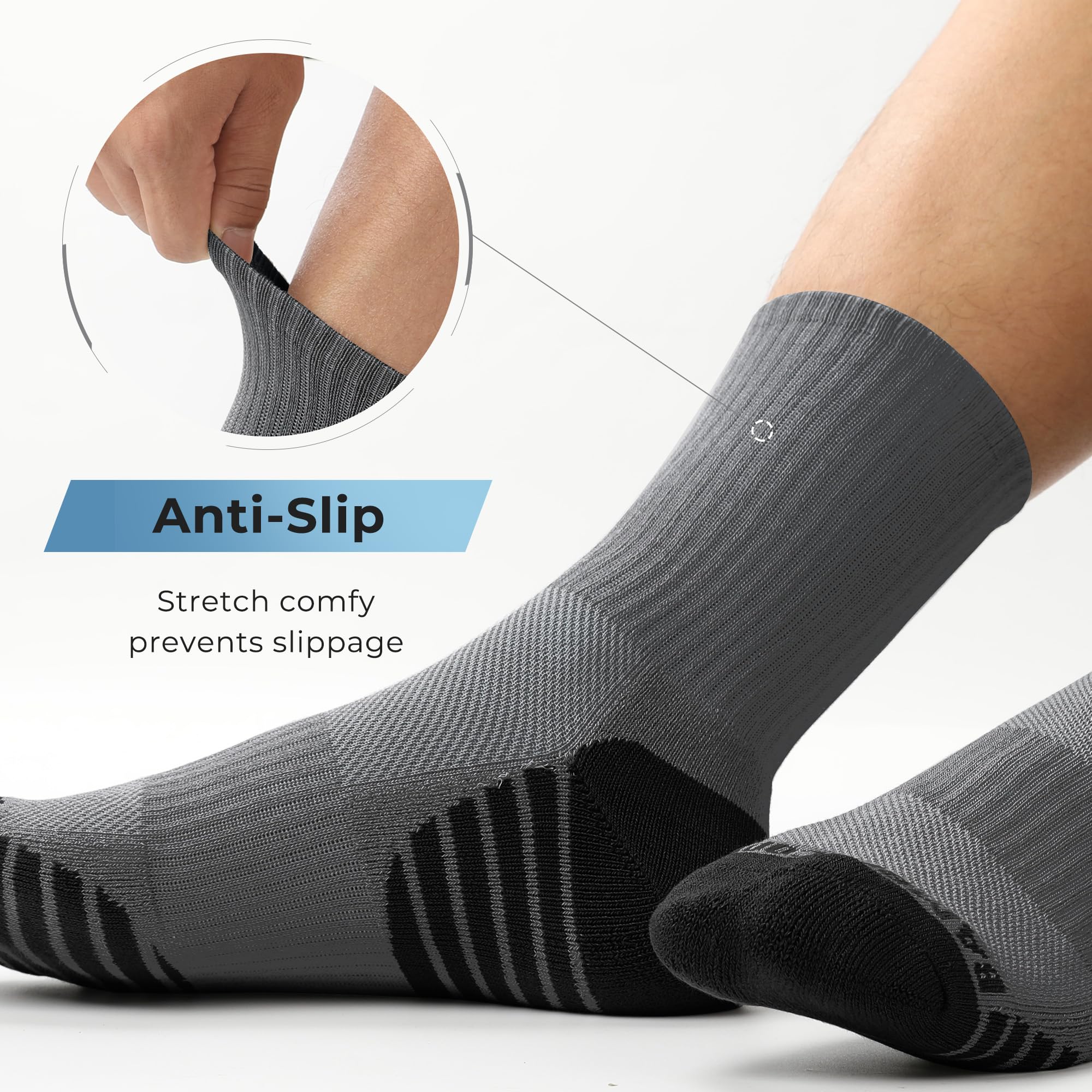 BAMBOO COOL Men's Crew Socks Athletic Running Sports Socks, Cushioned Moisture Wicking, Breathable Arch Support 6 Pack: Dark Grey*3,white*3 X-Large