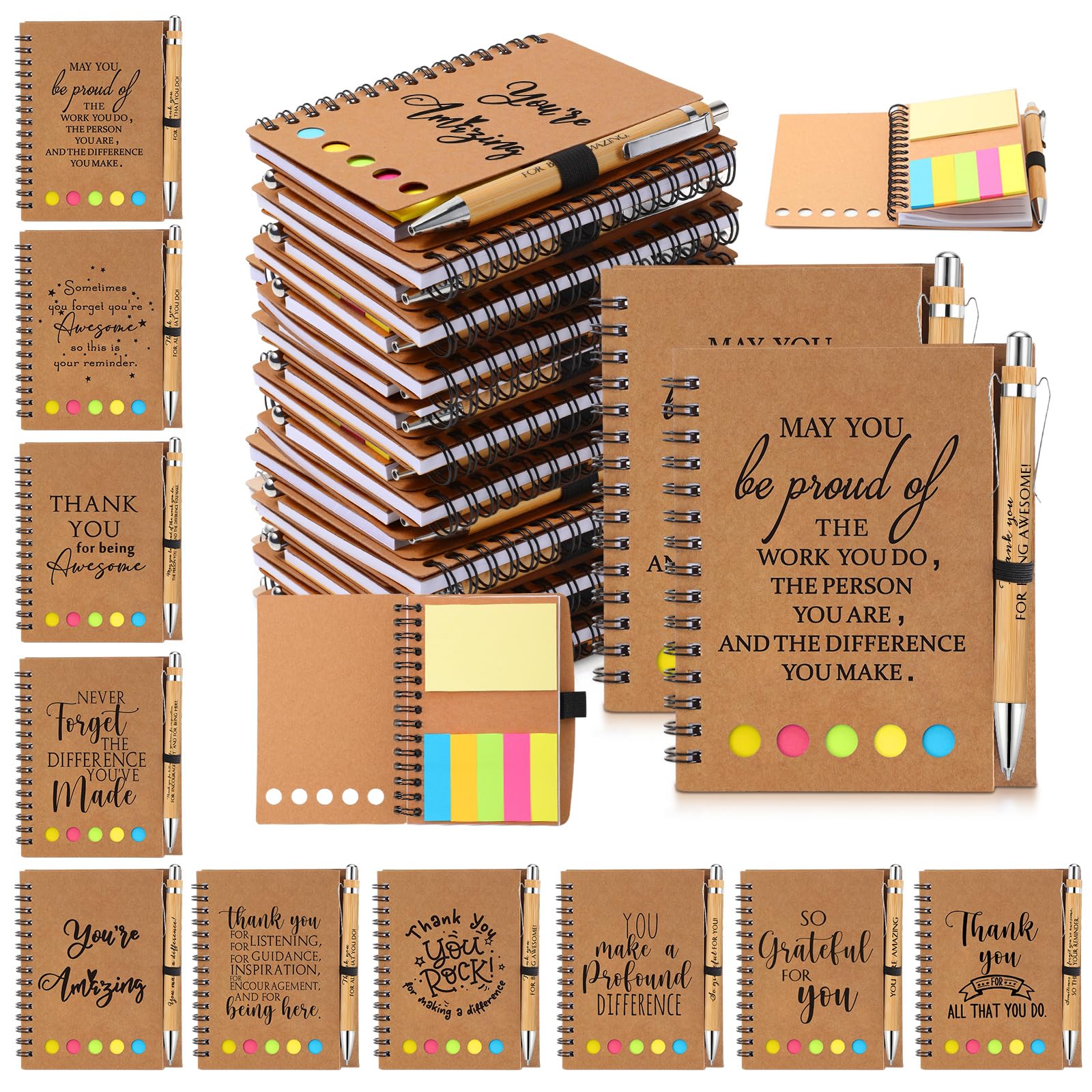 Honoson Inspirierendes Notizbuch mit Haftnotizen und Bambus-Stift-Set, Kollegen, Dankeschön, Geschenke für Lehrer, Krankenschwestern, Team, Mitarbeiter, Bürogruppe, 80 Stück