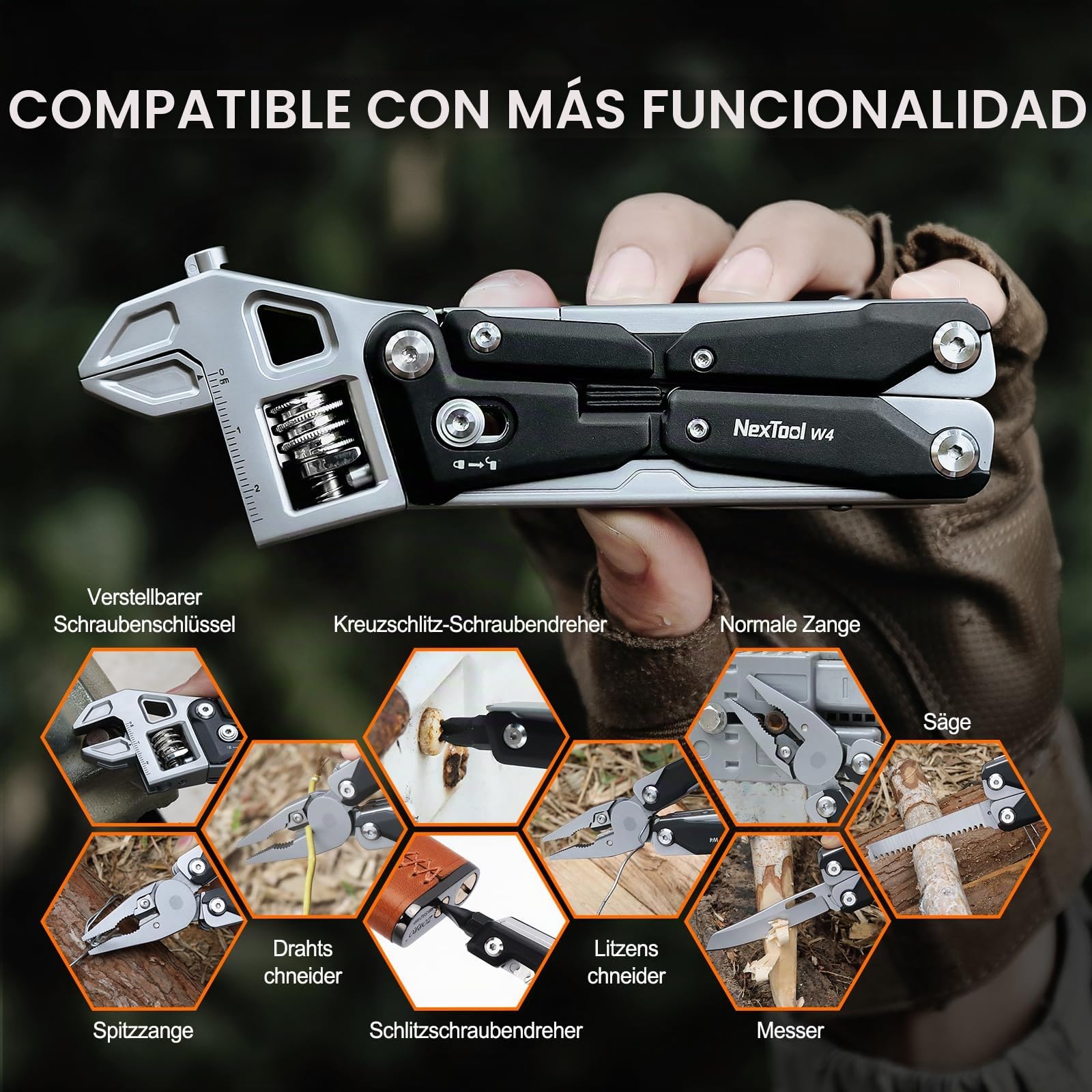 NexTool W4 Multiherramienta de Carraca Ajustable,Herramienta EDC Plegable 11 en 1 con Alicates,Cuchillo,Sierra,Destornillador,Multiherramienta para Camping,Bricolaje y Regalos (Hombres/Gadget Lovers)
