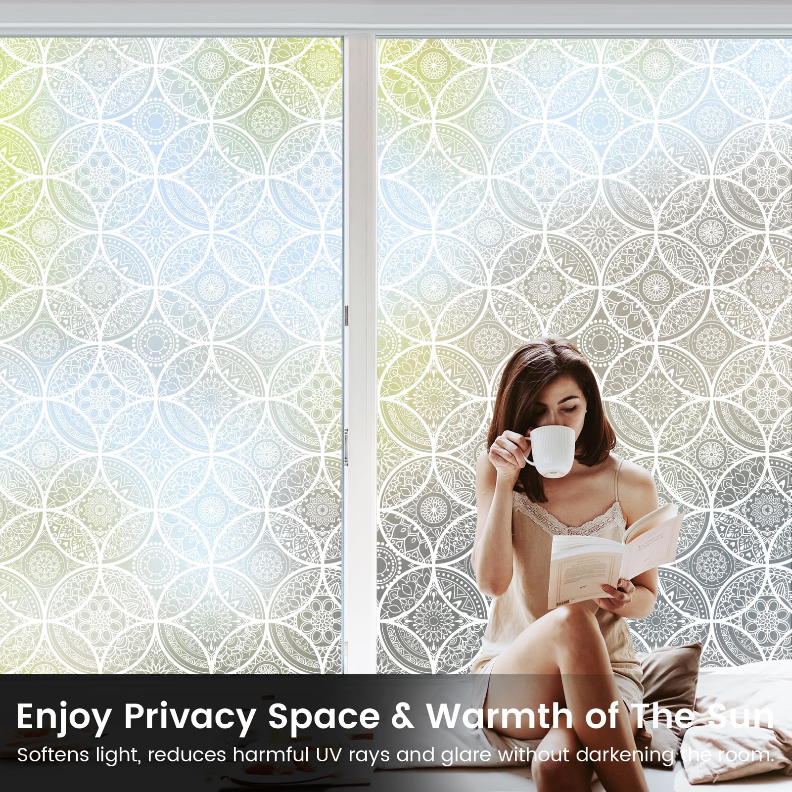 dktie Película de vinilo no adhesiva para ventana, película de privacidad para baño, ducha, puerta, control de calor, anti UV, 90 x 200 cm, color blanco