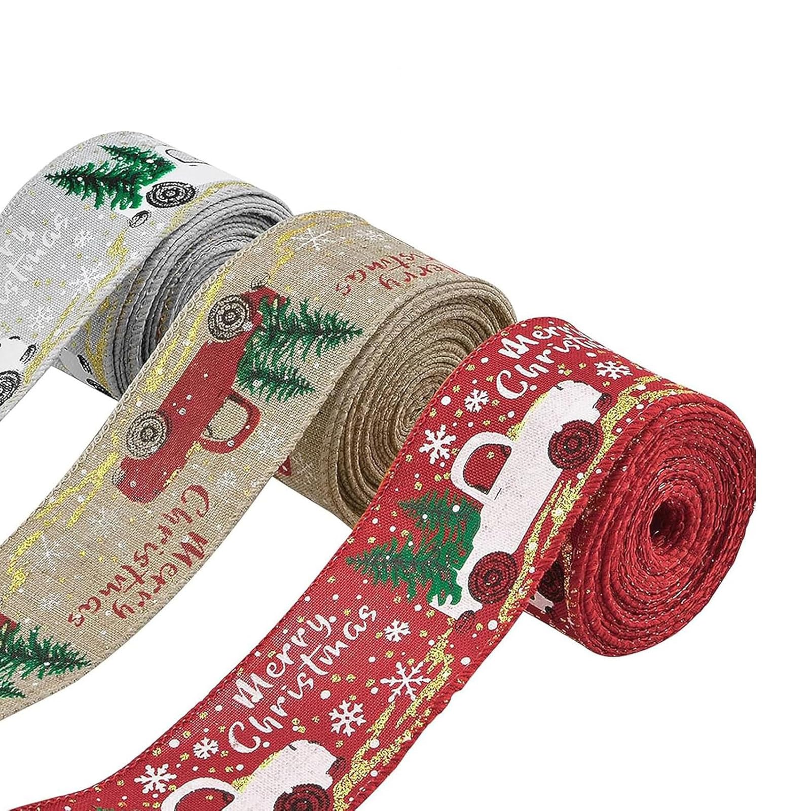 esmen 3 Rotoli di Nastro Natalizio cablato, Nastro Natalizio Decorativo Flessibile Multicolore per ghirlande, Fiocchi, Artigianato Natalizio Fai da Te