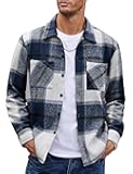 Men's Flannel Shirts Casual Button Down Plaid Shirt Jacket Long Sleeve Fleece Shacket with Pockets
