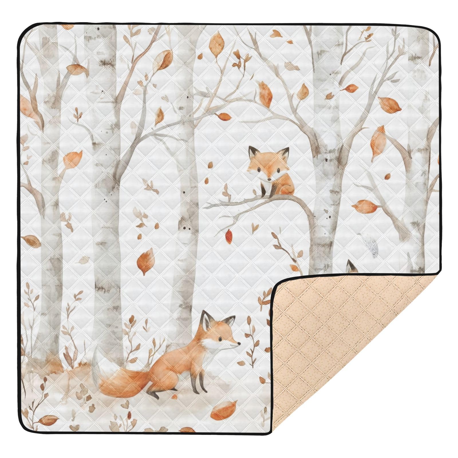 Kigai Cute Fox Baby Play Mat for Floor and Playpen 50x50 inch Non-Slip Baby Activity Playmat Waterproof Foldable Crawling Mat for Infants Toddlers
