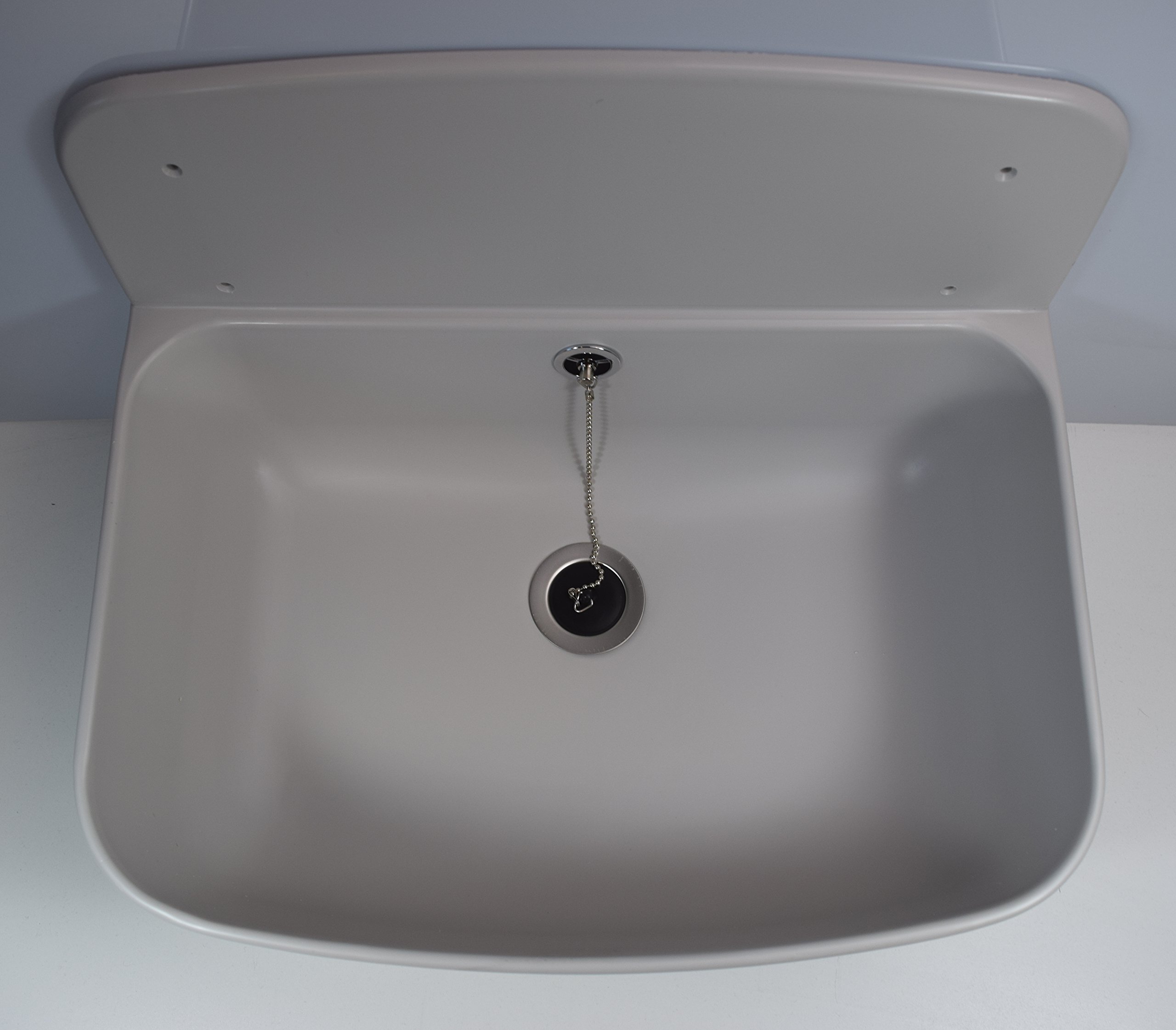 SANIT Fregadero de pared gris (fregadero de plástico resistente a los golpes, ancho 49,5 cm, capacidad 13,5 l, con rebosadero, válvula de desagüe G1 1/2, tapón con cadena) 60.001.66..0099