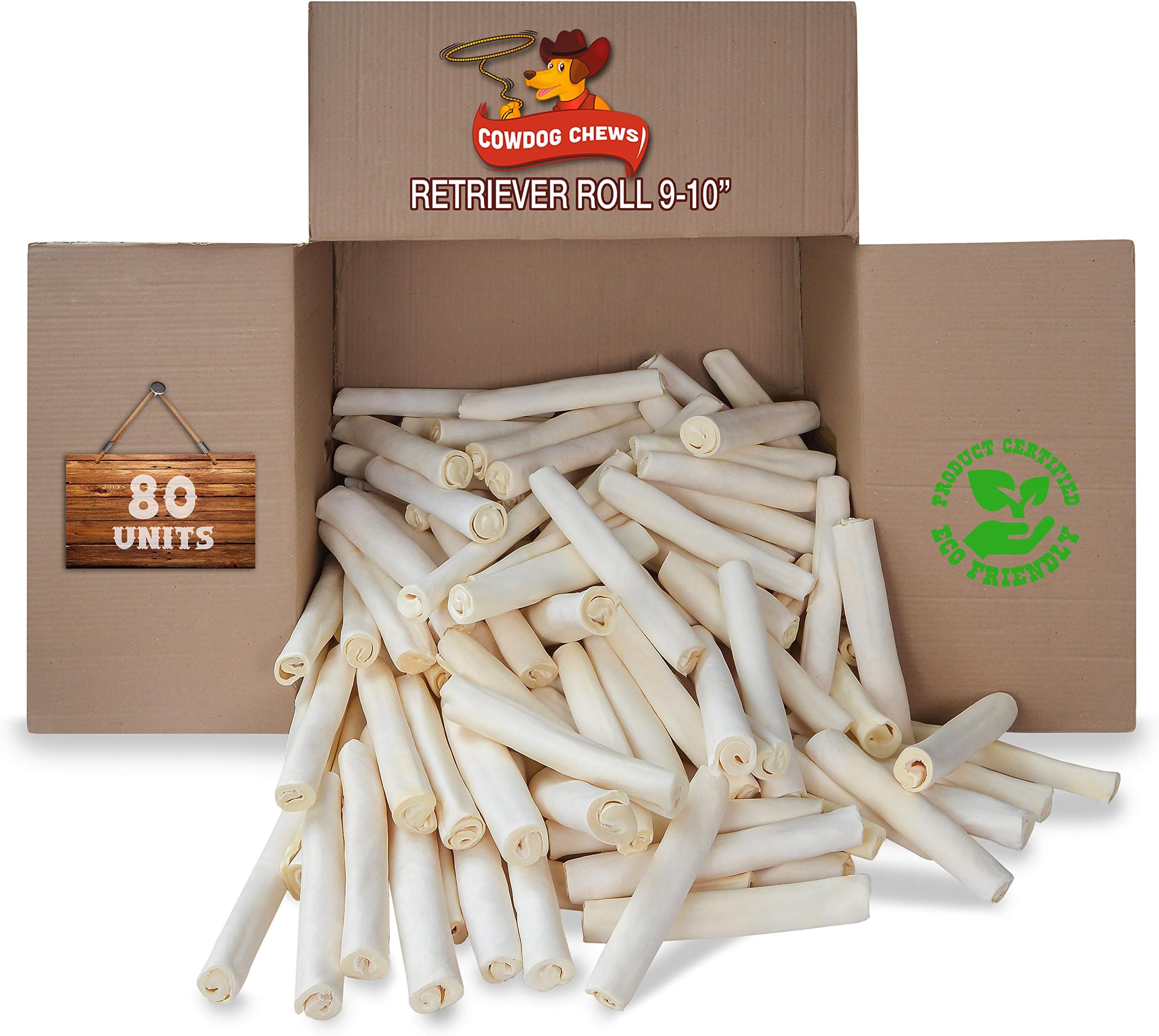 Cowdog Chews Retriever roll 9-10 inch (80 Pack) All Natural Rawhide Product
