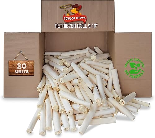 Miniatura 12 de Cowdog Chews Rollo Retriever de 9 a 10 pulgadas, producto de cuero crudo natural (paquete de 20)