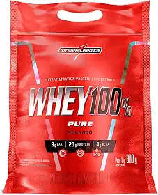 Integralmédica - Whey Protein Concentrado Morango 100% Pure - 21g de Proteína por Scoop, Suplementação Alimentar Pós-Treino, Fórmula Enriquecida com BCAAs - Pouch 900g