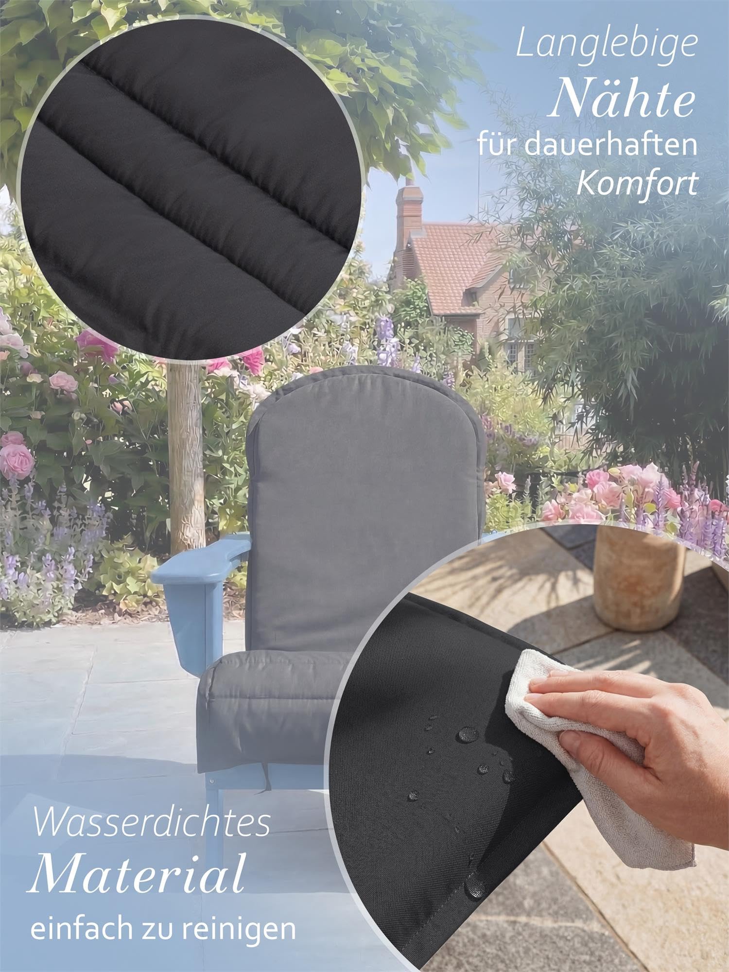 normani 2er-Set Stuhlauflagen Hochlehner - Gartenstuhlauflagen | Sitzpolster | Polsterauflagen für In- und Outdoor 135 x 55 x 6 cm Farbe Anthrazit