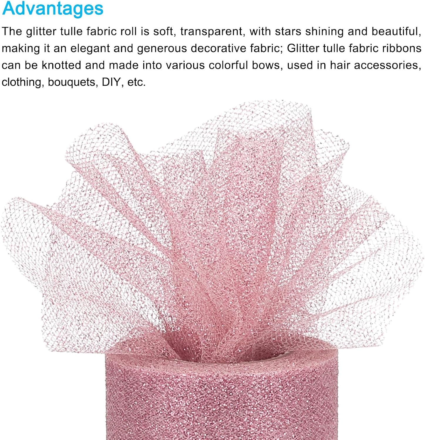MECCANIXITY 6" Wide 25 Yards Glitter Tulle Ribbon Rolls Sparkly Netting Fabric for Tutu Skirt Sewing Christmas Wedding Gift, Dusty Pink