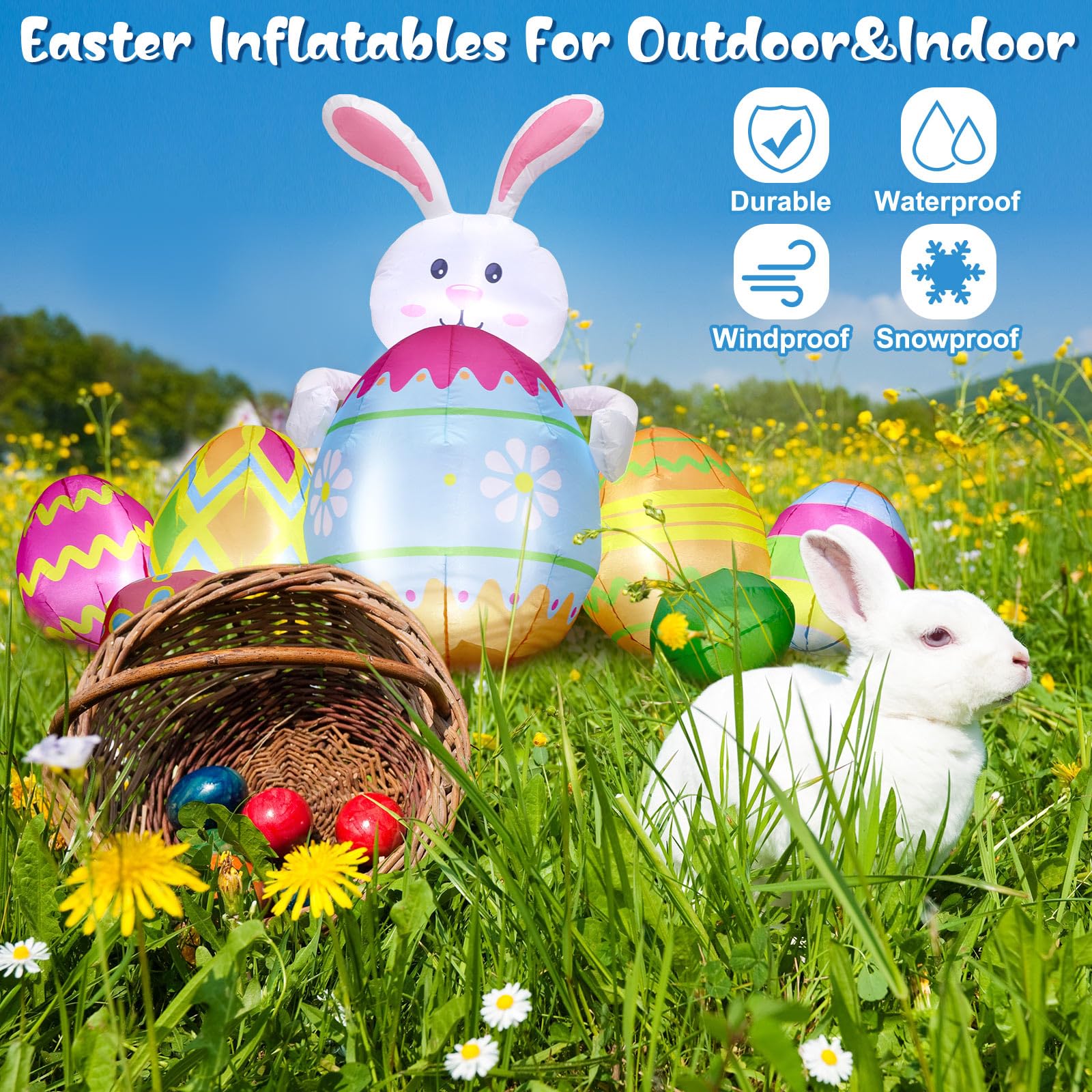 Bencailor Inflatables Outdoor Decorations with Built in LED Lights for Yard Lawn Garden Home Decor(Rabbit)