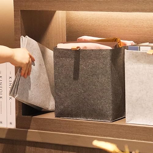 Miniatura 3 de MILILOVE 8 cestas de almacenamiento de fieltro de 9 x 9.2 x 10.2 pulgadas, cubo de almacenamiento de tela de tela, cesta organizadora plegable con