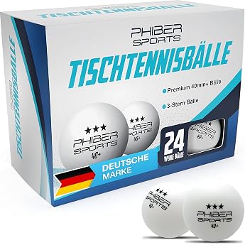PHIBER-Sports 24 St&uuml;ck Tischtennisb&auml;lle 3 Stern 40+ Premium - Perfekte Spieleigenschaften - Ideal f&uuml;r Anf&auml;nger, Familien und 