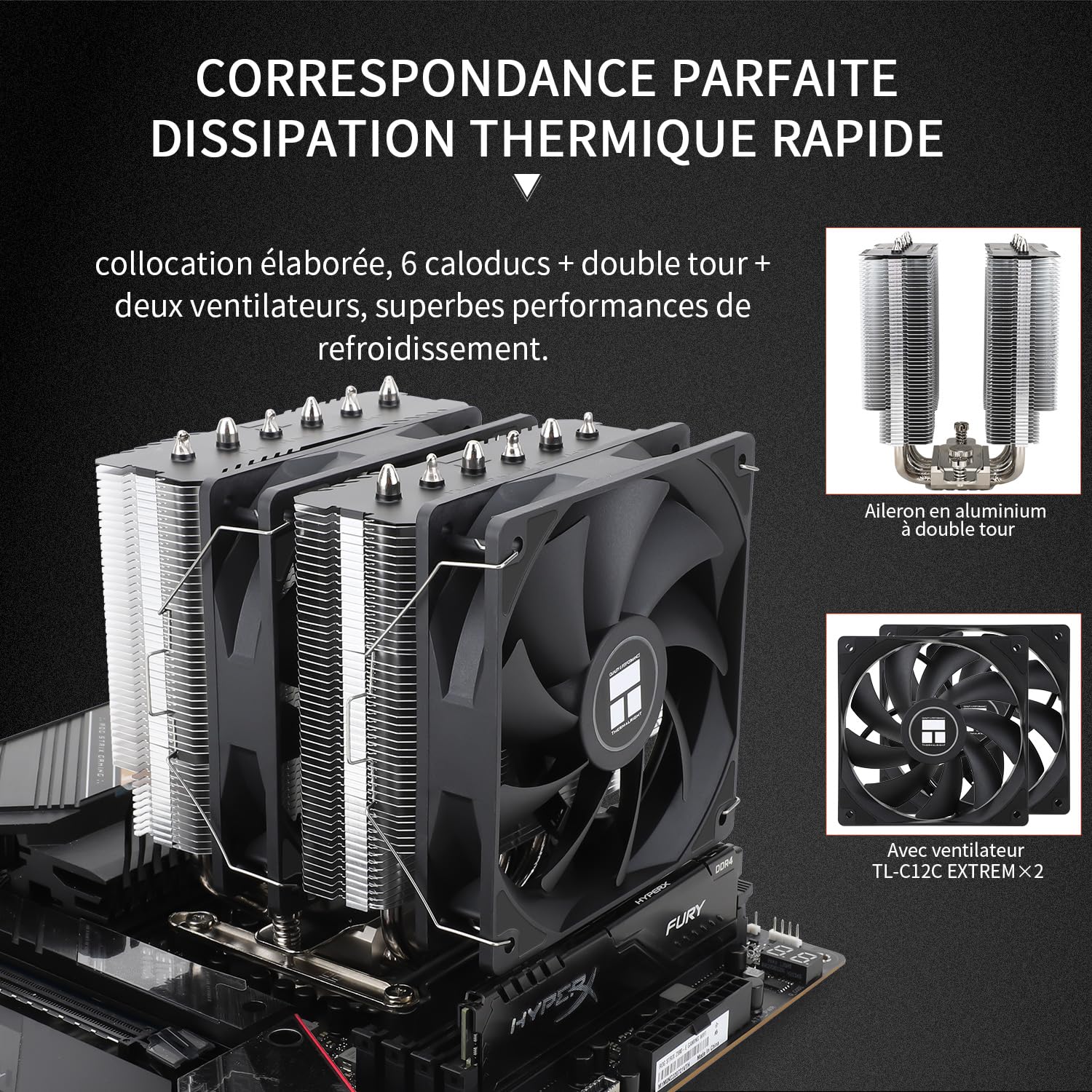 TR Peerless Assassin 120 SE EXTREM Refroidisseur d'air CPU, radiateur double tour haute performance, refroidissement CPU 1850 tr/min, pour AMD : AM4/AM5, Intel LGA1150/1151/1200/1851/1700
