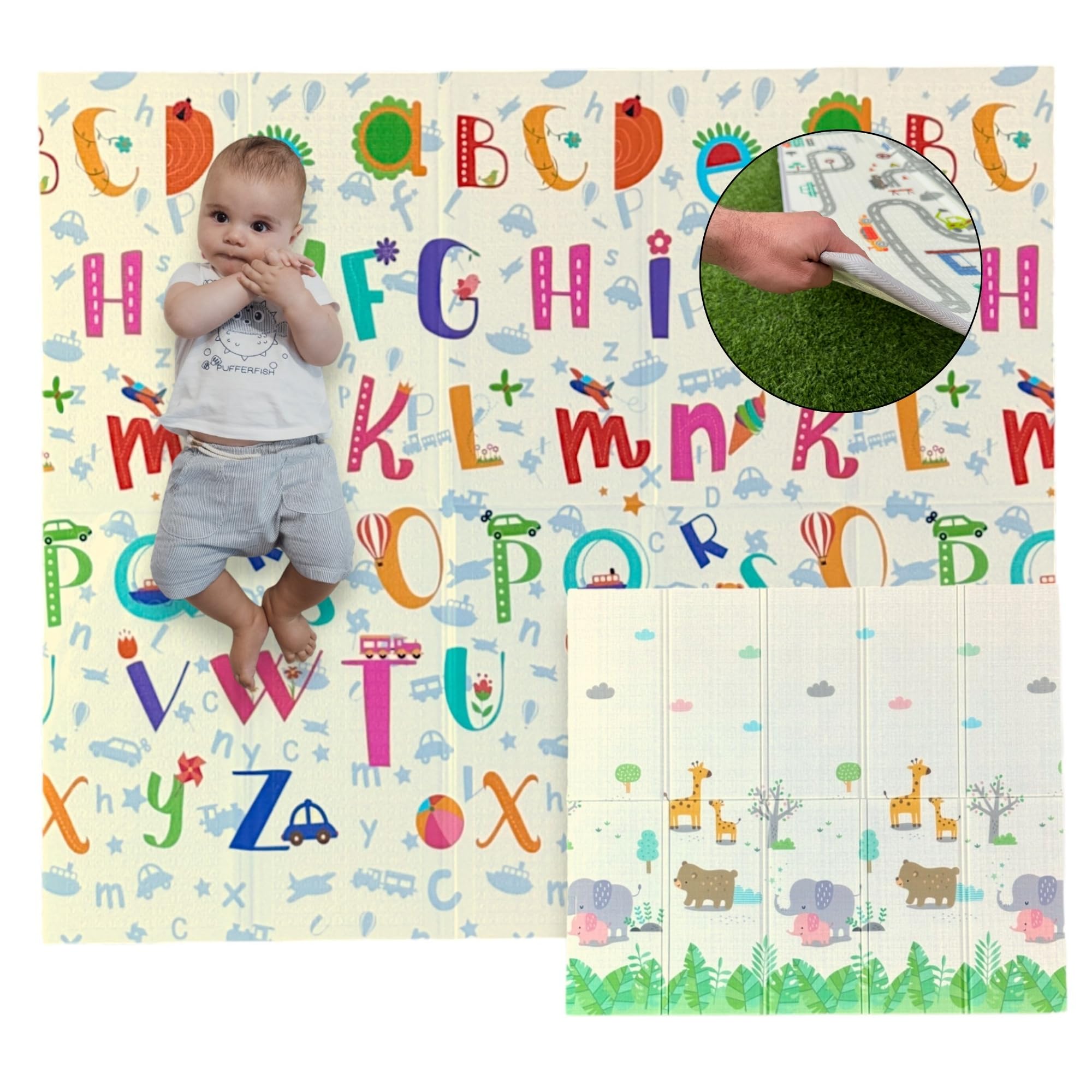 MPZONLINE, Alfombra Bebe Acolchada Plegable, 180x160 cm, Grosor 1 cm, Reversible e Impermeable, Colchoneta Infantil para Juegos en el Suelo, aisla termicamente (Modelo 2)