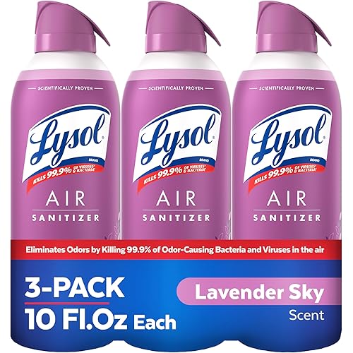 Lysol Air Sanitizer Spray with Bacterial Odor Eliminator for Home & Office, Sanitizing Air Spray, Air Freshener Alternative, Lavender Sky Scent, 10 oz (Pack of 3)
