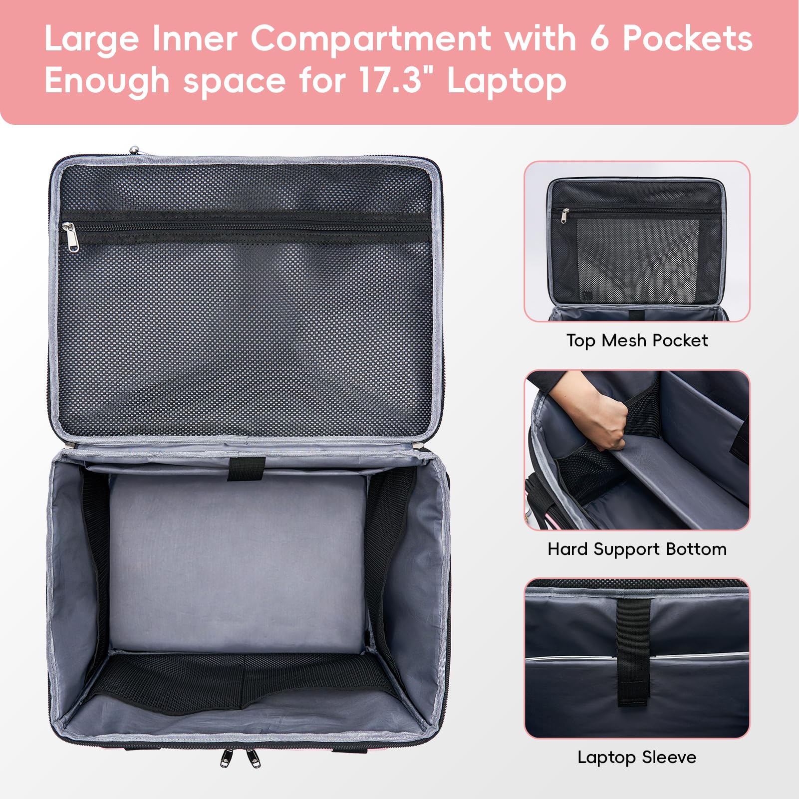 Amythe Sac à roulettes pour Professeur à 5 Roues, Sac de Rangement Trolley Artistique pour Ordinateur Portable 17,3", Noir