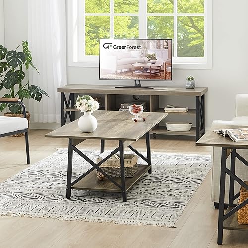 Miniatura 24 de GreenForest Mesa de centro con almacenamiento, mesas de centro modernas grandes de 43 pulgadas para sala de estar, diseño de marco en X, mesa de