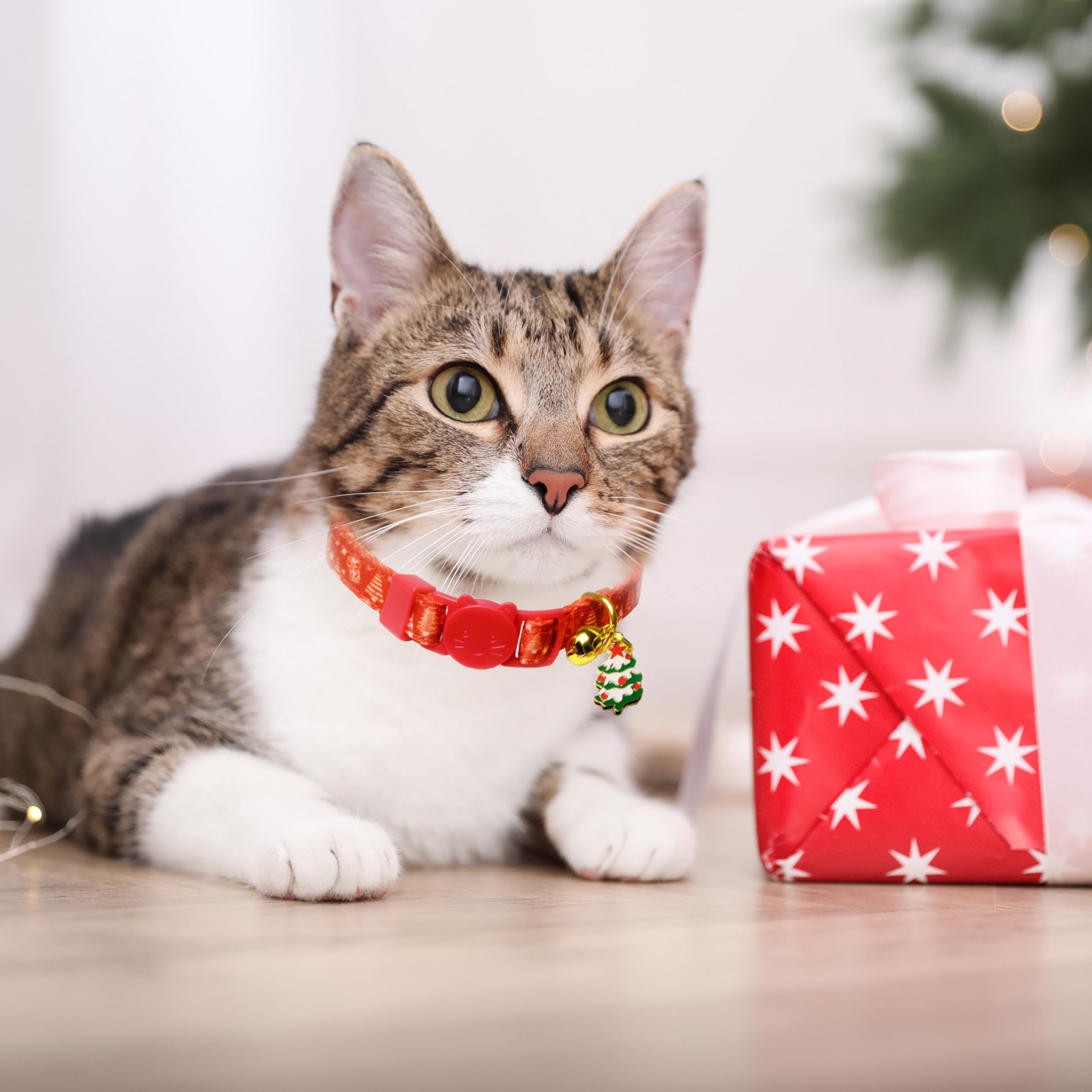 Christmas Cat Bow Tie Collar with Bell, 2 Pack Holiday Kitty Kitten Santa and Snowman Collar for Male Female Girls Boys